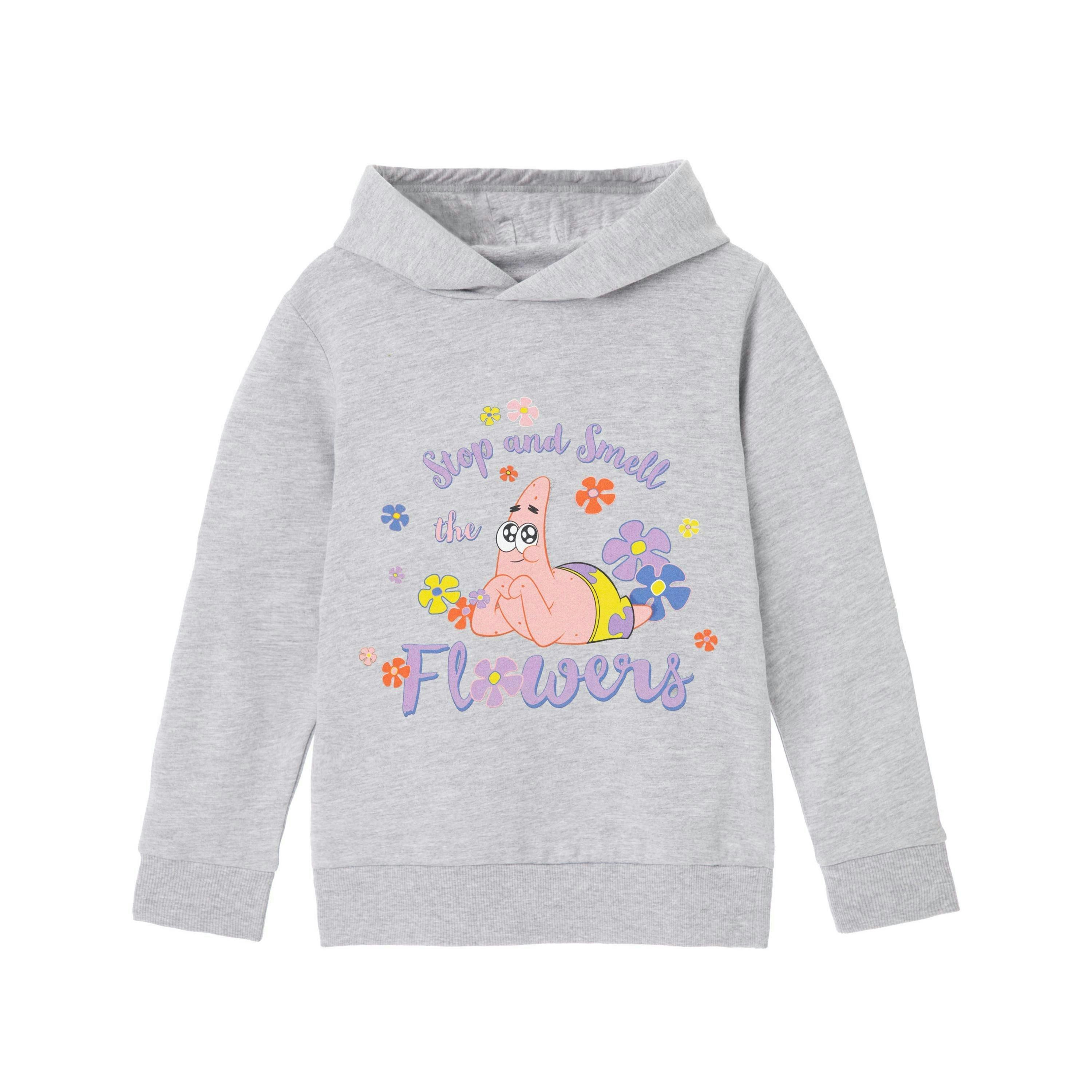 SpongeBob SquarePants Girls Grey Stop And Smell The Flowers Hoodie by Vanilla Underground , view 1 of 6