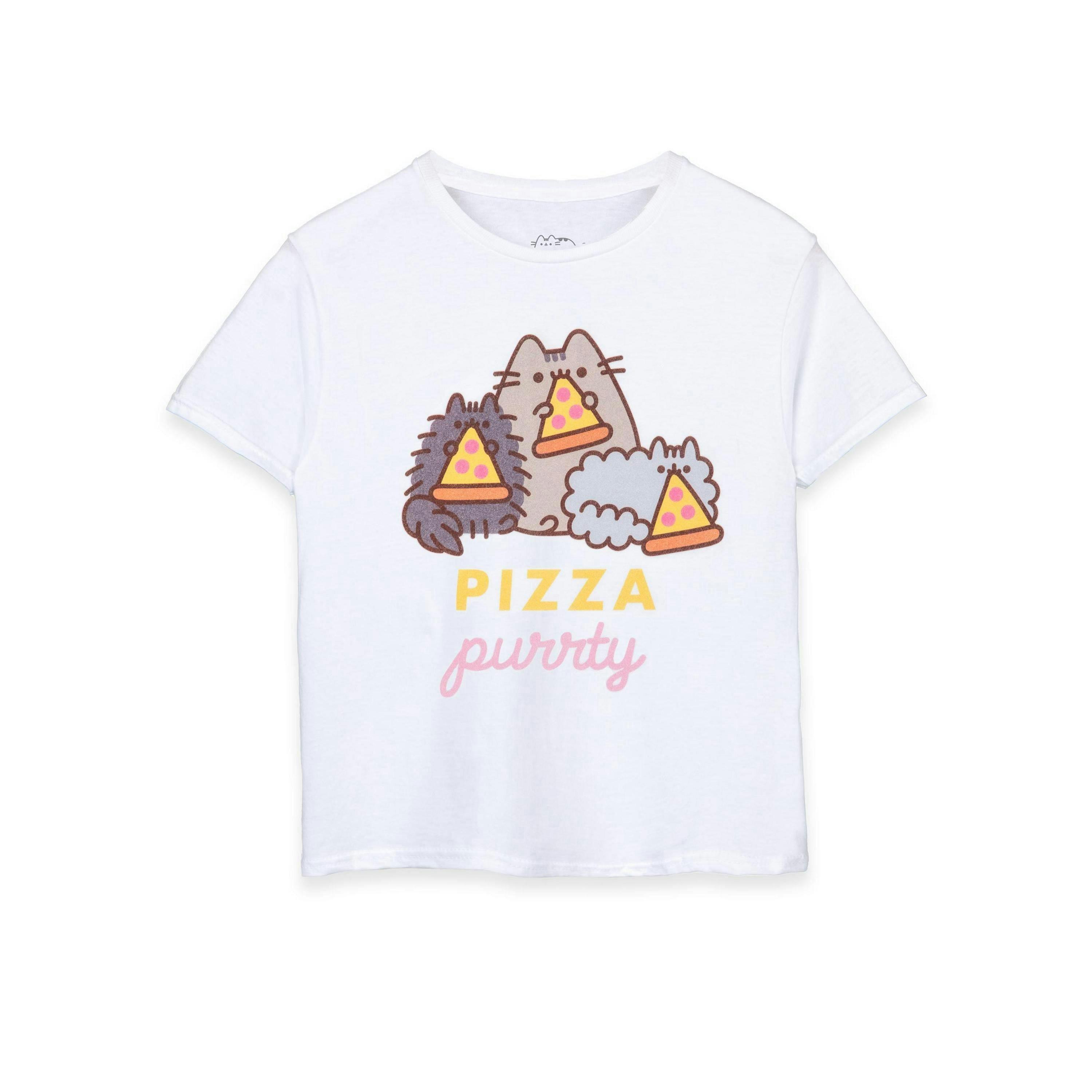 Pusheen Girls White Pizza Purrty Short Sleeved T-Shirt by Vanilla Underground , view 1 of 6