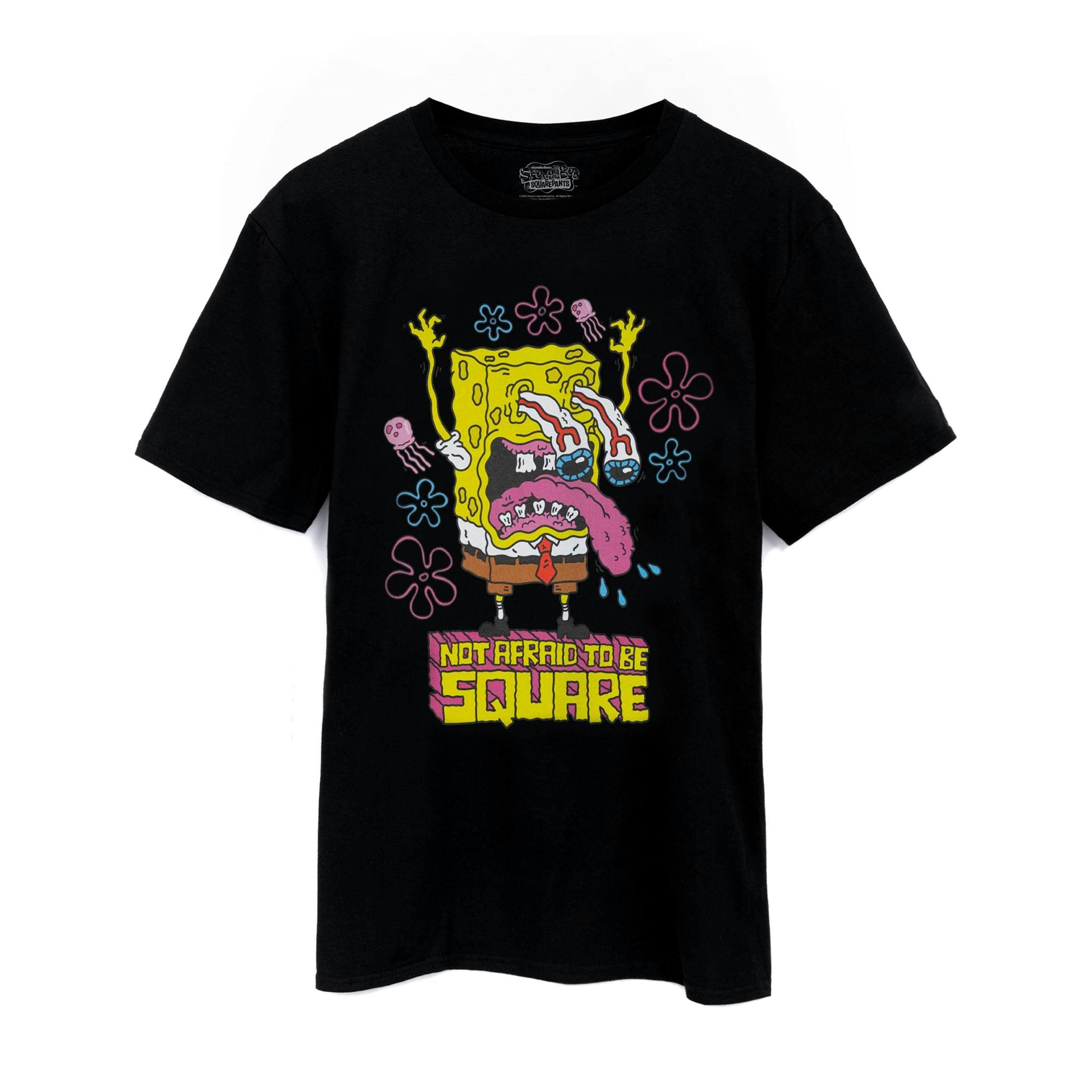SpongeBob SquarePants Mens Black Not Afraid To Be Square Short Sleeved T-Shirt by Vanilla Underground , view 1 of 5