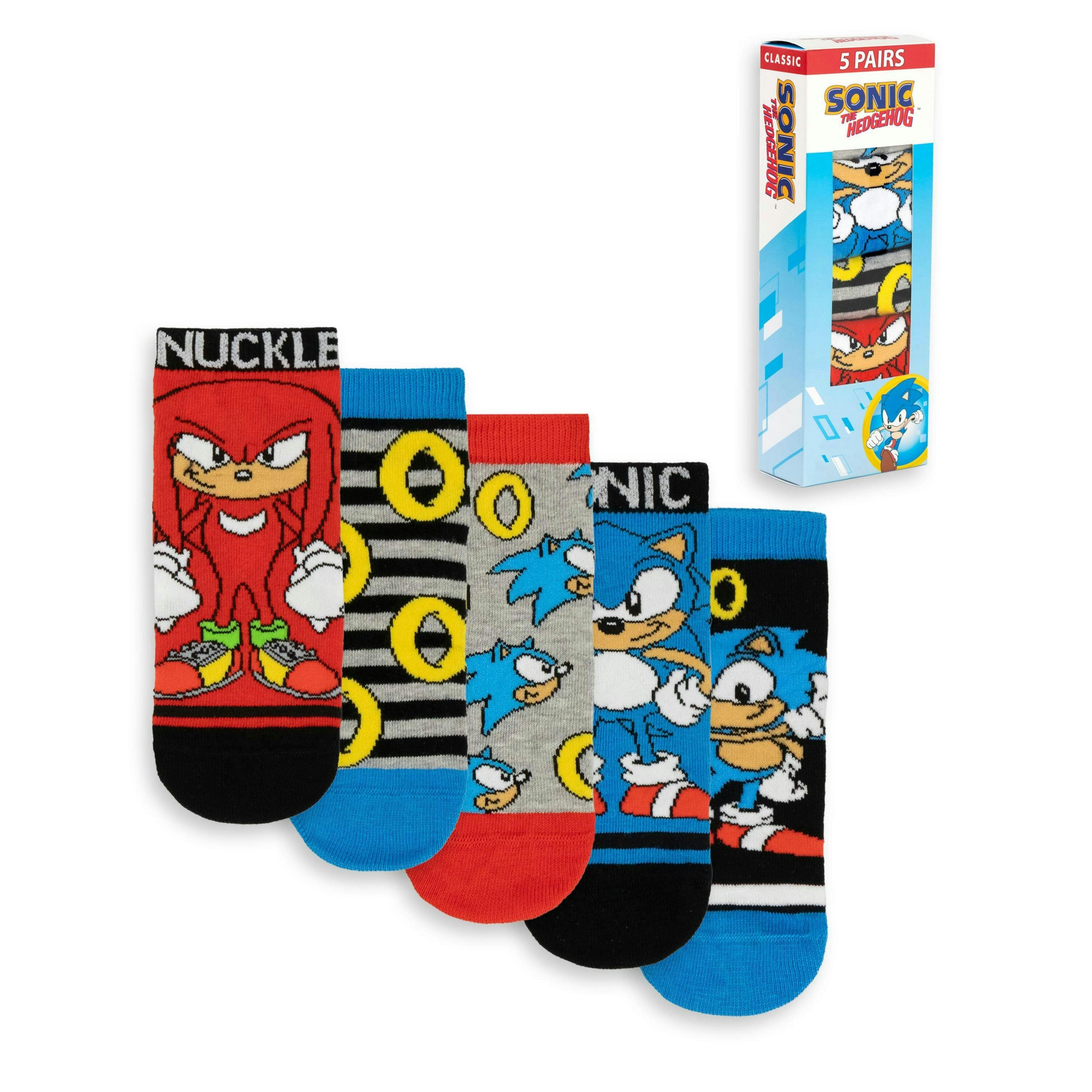 Sonic the Hedgehog Boys Blue Sonic & Knuckles Calf Socks Set of 5 by Vanilla Underground , view 1 of 6