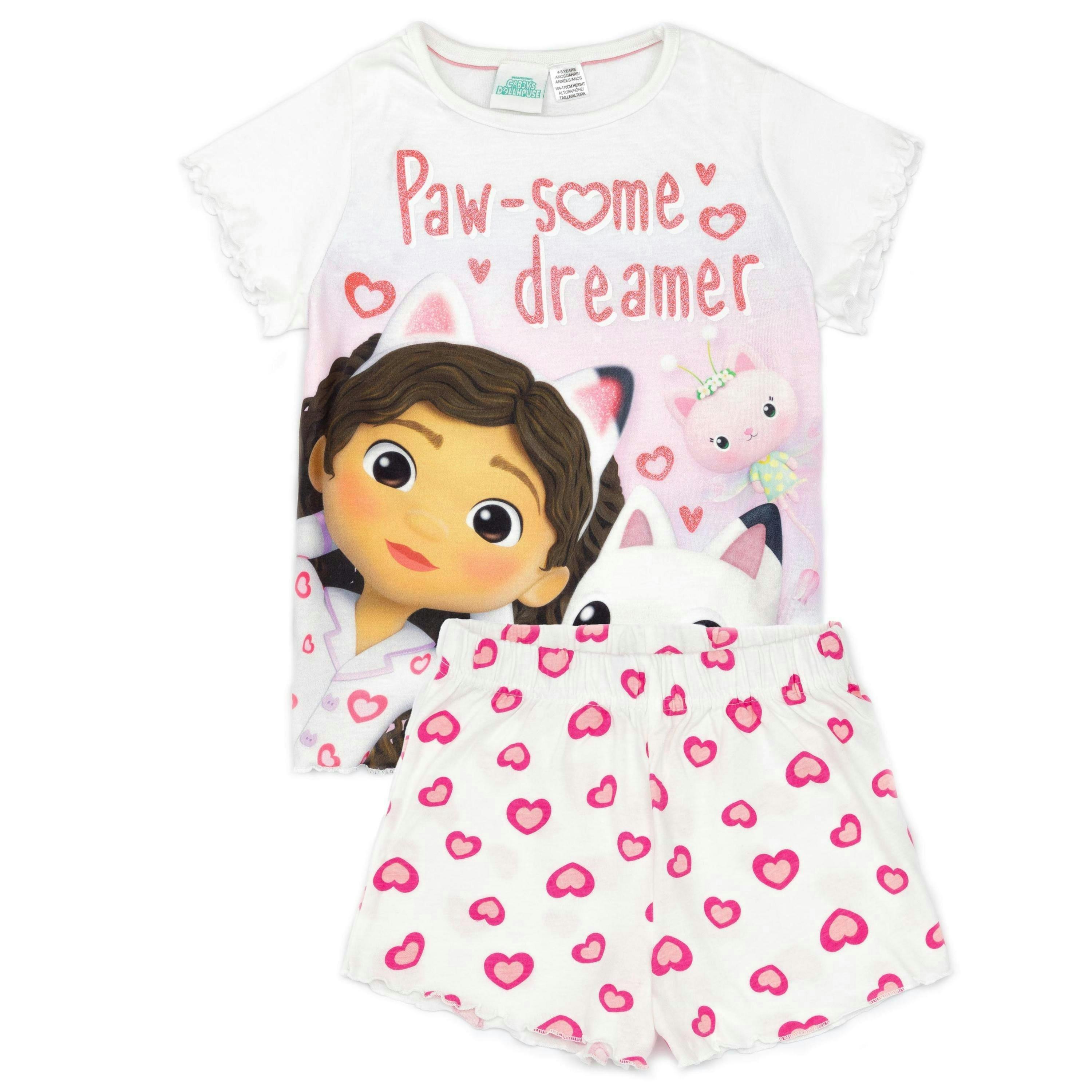 Gabby's Dollhouse Girls White Paw-some Dreamer Text Love Hearts Short Sleeve Short Leg Pyjama Set by Vanilla Underground , view 1 of 5