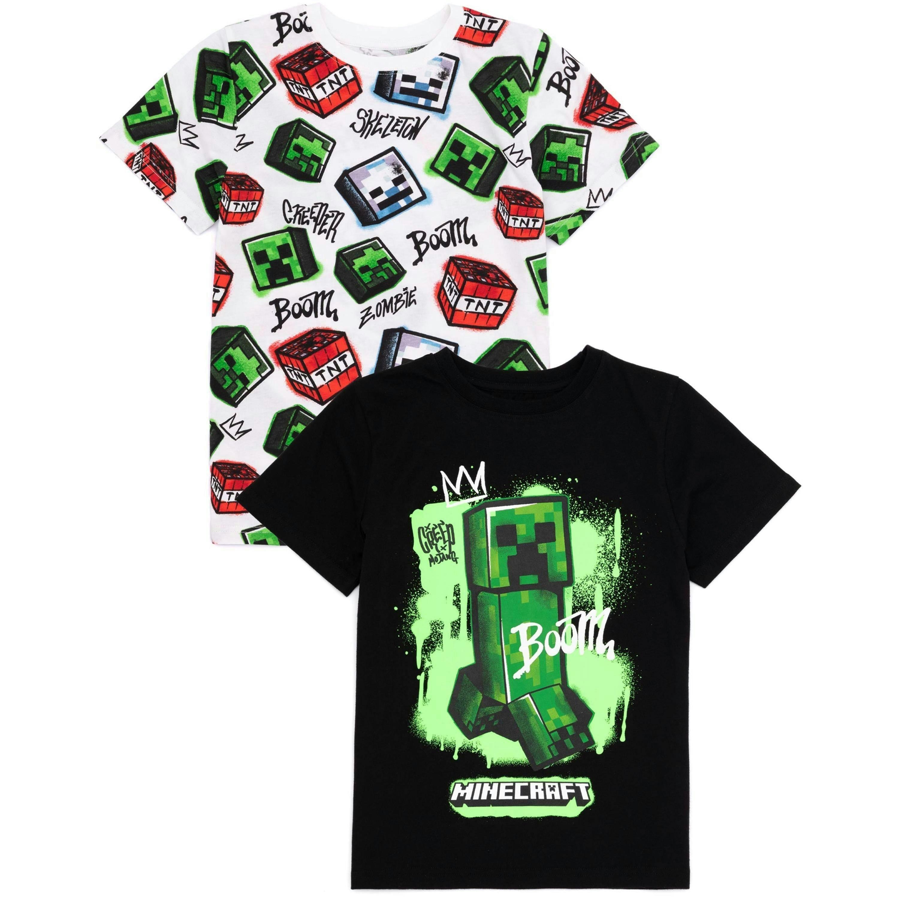 Minecraft Boys Multicoloured Character All-Over Print Multi-Pack of 2 Short-Sleeved T-Shirts [dis] by Vanilla Underground , view 1 of 6