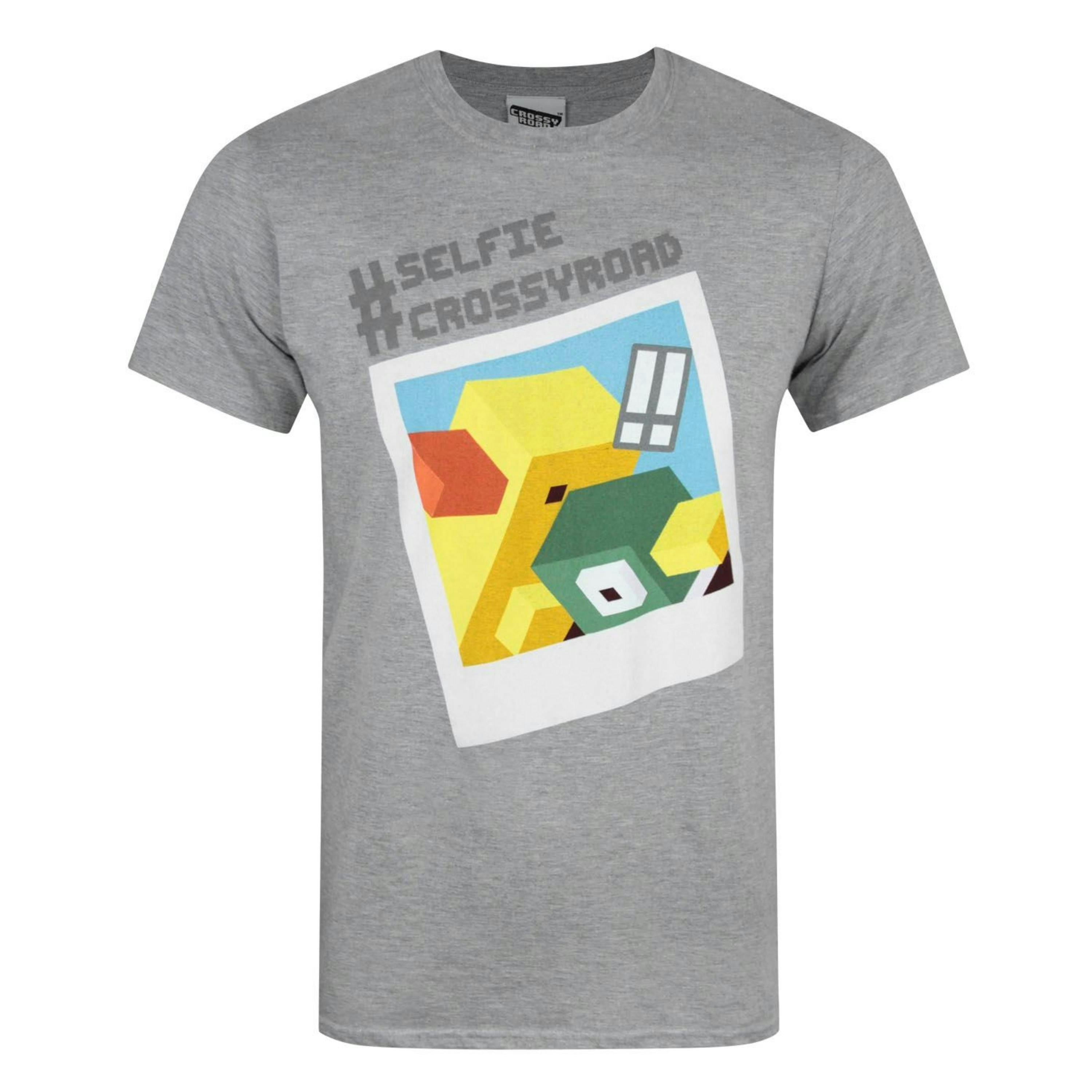 Crossy Road Mens Grey Selfie Short Sleeved T-Shirt by Vanilla Underground , view 1 of 3