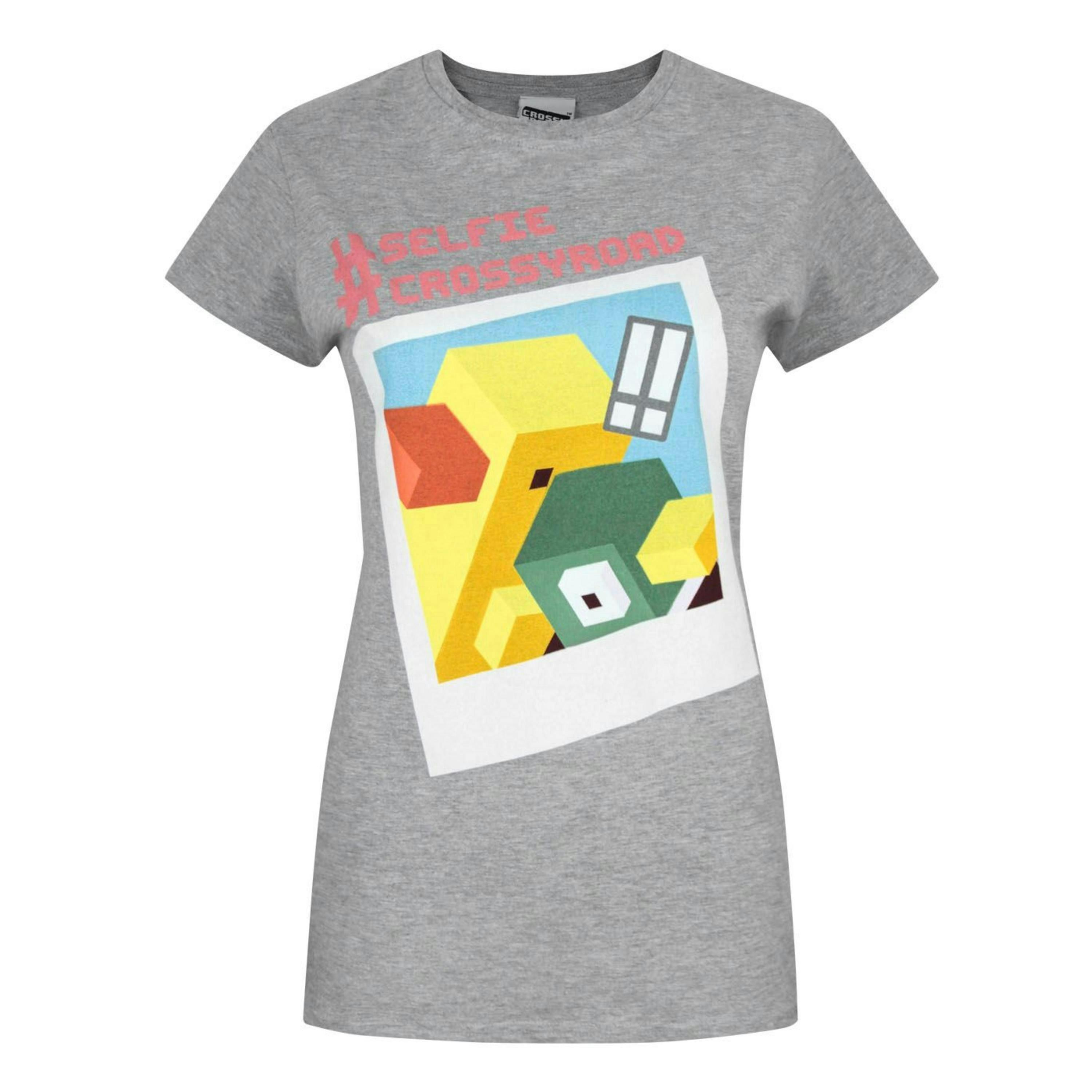 Crossy Road Womens Grey Selfie Short Sleeved T-Shirt by Vanilla Underground , view 1 of 4