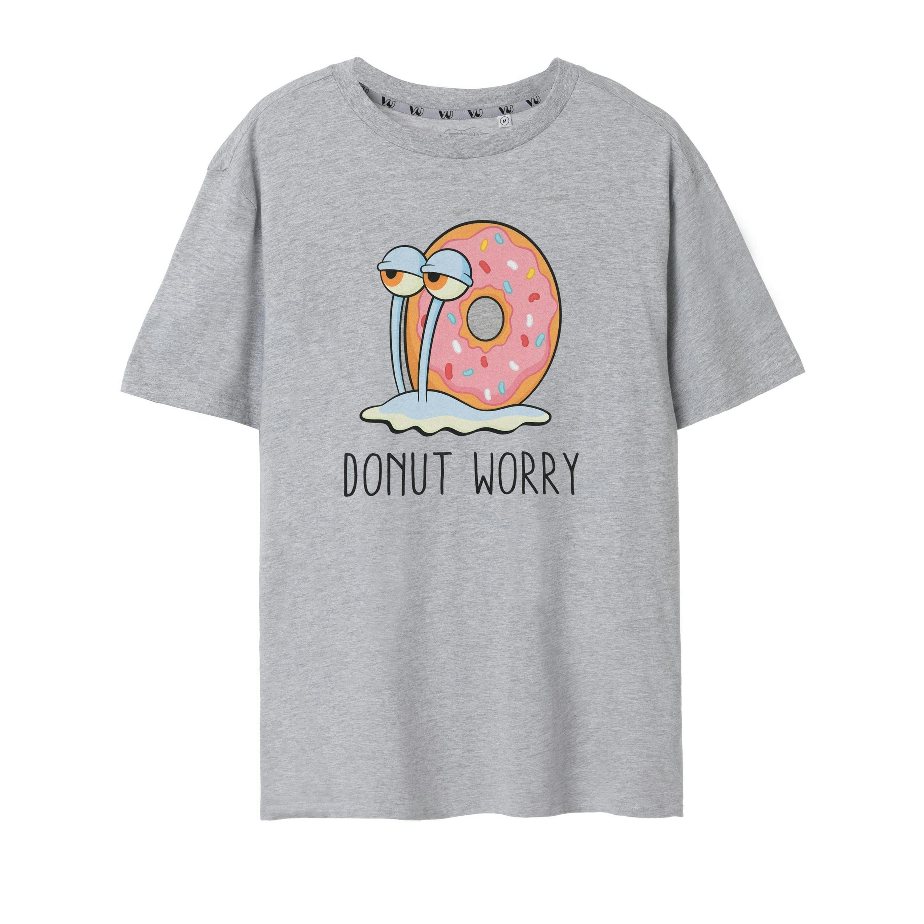 SpongeBob SquarePants Womens Grey Donut Worry Short Sleeved T-Shirt by Vanilla Underground , view 1 of 6