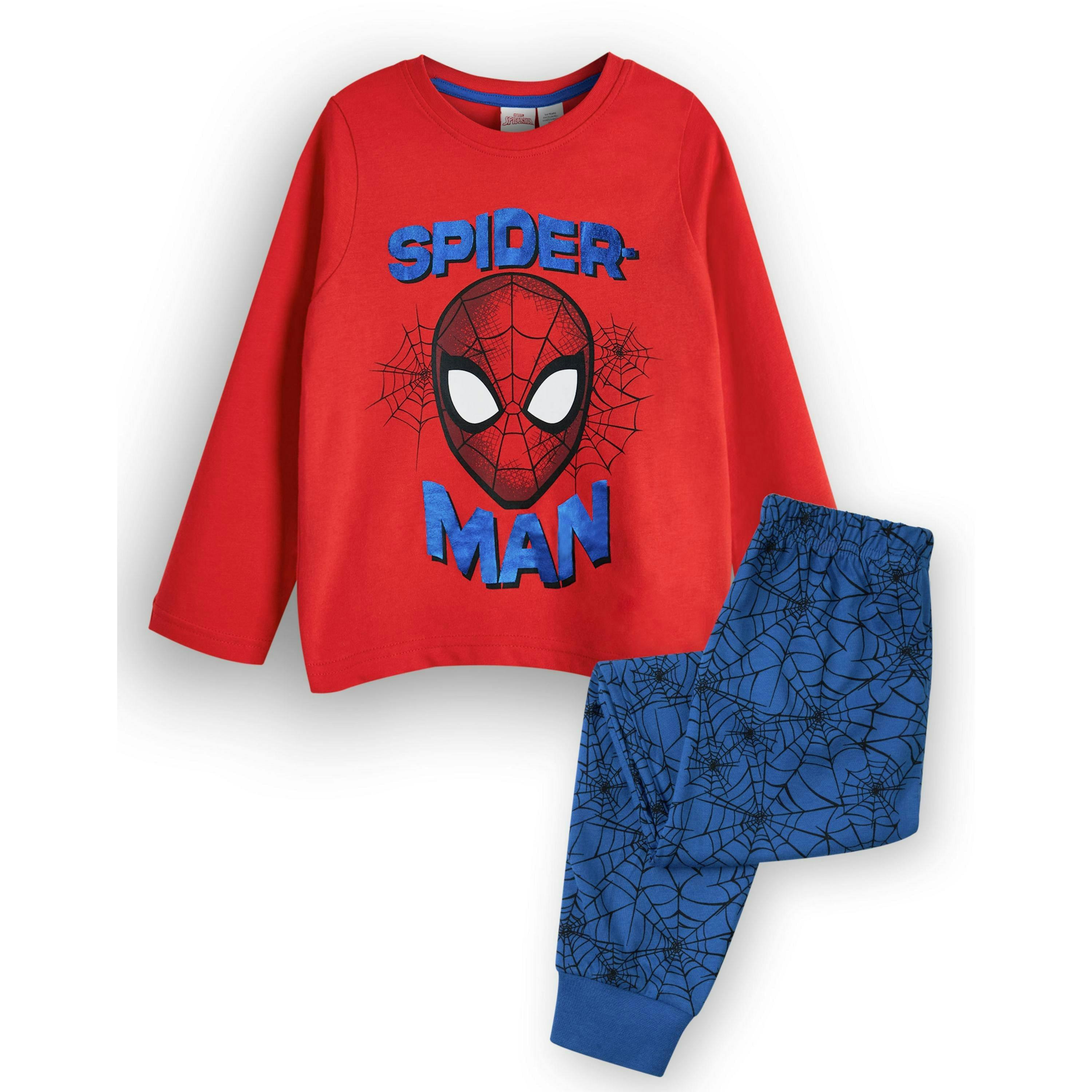 Marvel Boys Blue Spider Man front Print Long Sleeve Long Leg Pyjama Set by Vanilla Underground , view 1 of 6