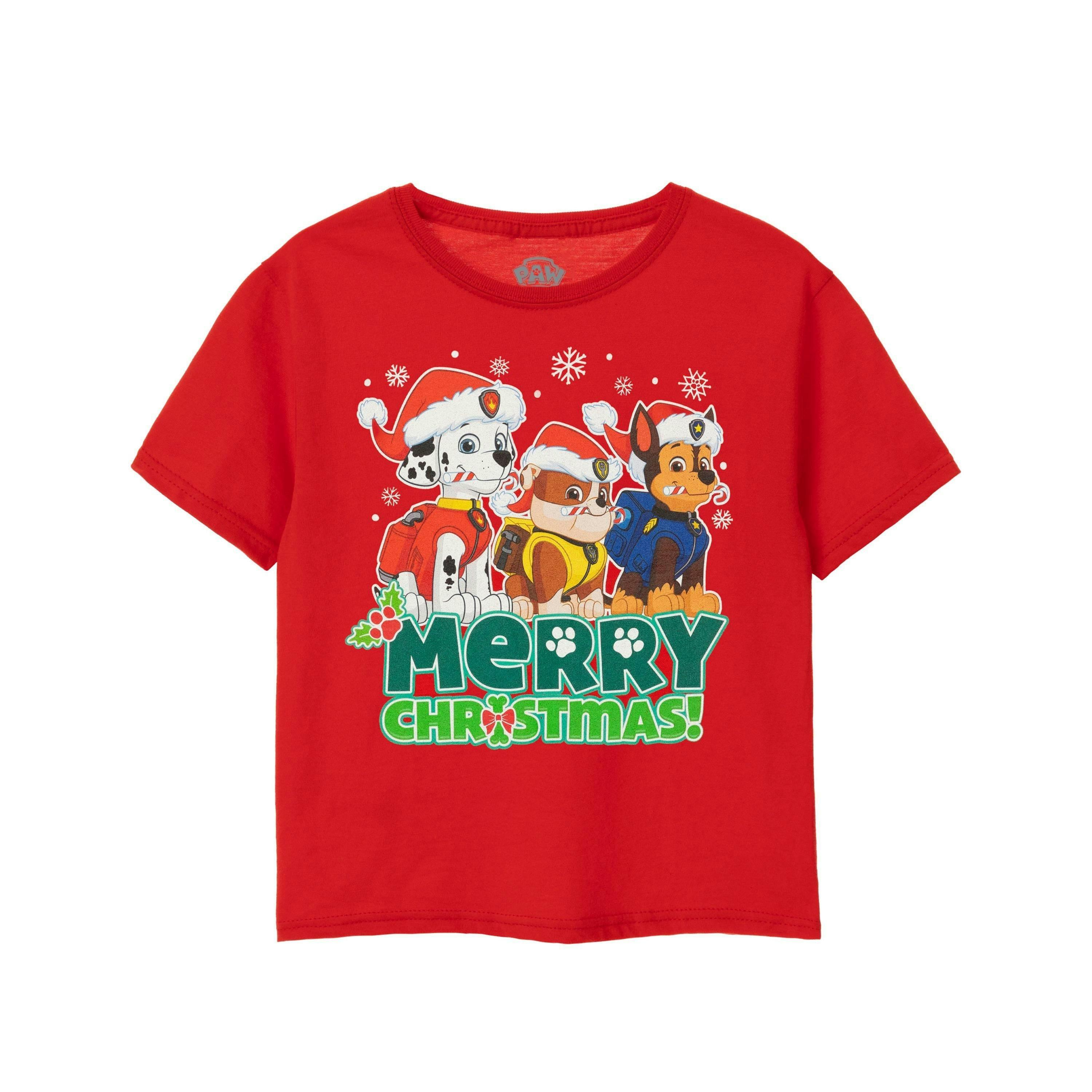 Paw Patrol Boys Red Merry Christmas Short Sleeved T-Shirt by Vanilla Underground , view 1 of 6