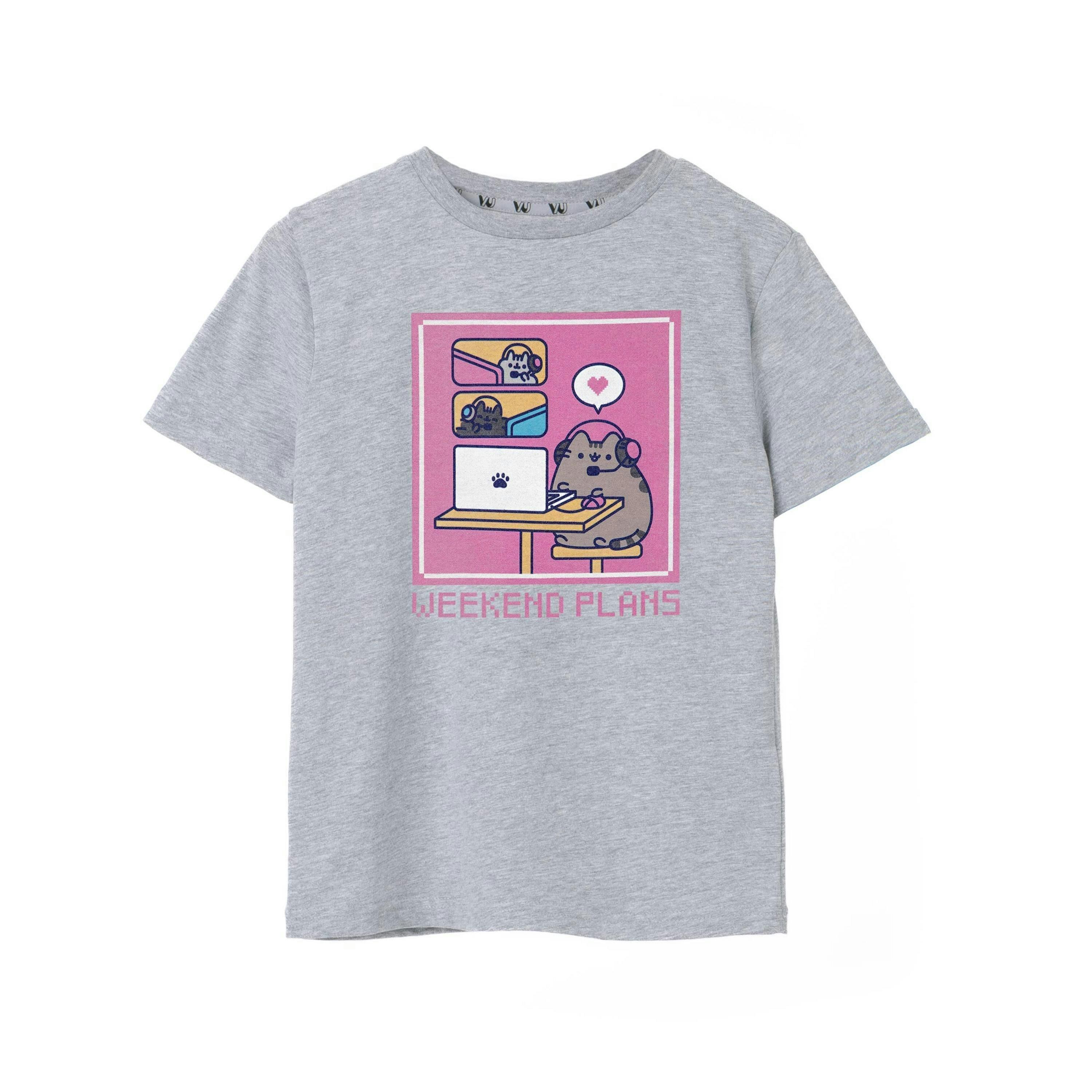 Pusheen Girls Grey Weekend Plans Short Sleeved T-Shirt by Vanilla Underground , view 1 of 6
