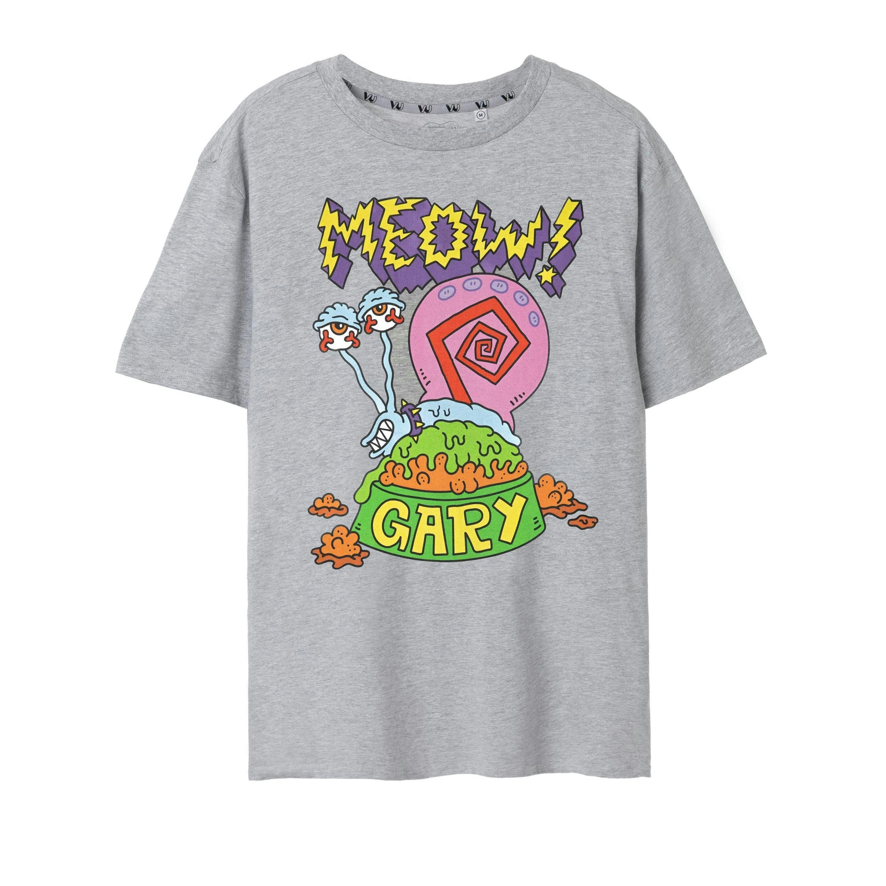 SpongeBob SquarePants Mens Grey Meow Gary Short Sleeved T-Shirt by Vanilla Underground , view 1 of 6