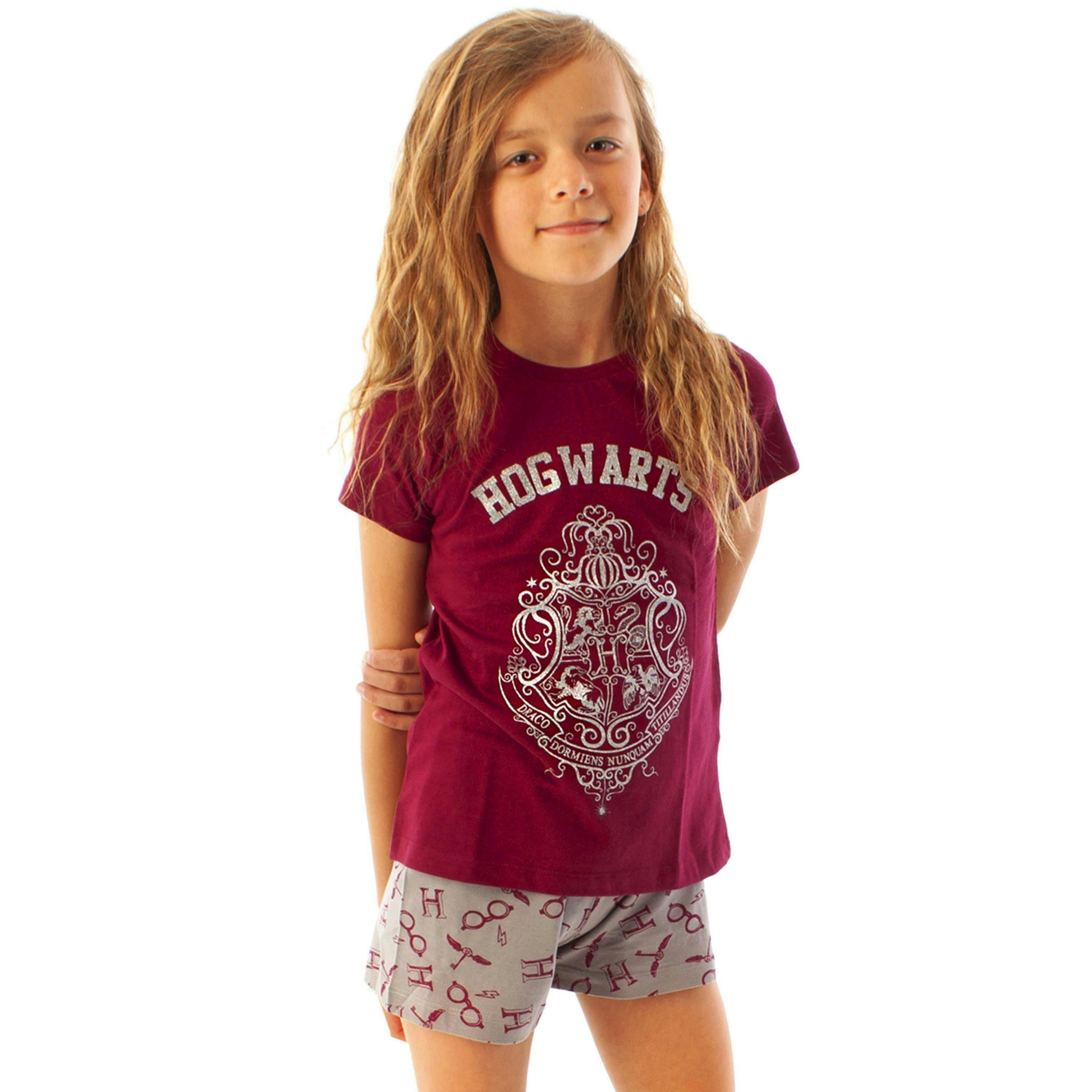 Harry Potter Girls Purple Hogwarts Crest Short Sleeve Short Leg Pyjama Set by Vanilla Underground , view 1 of 3