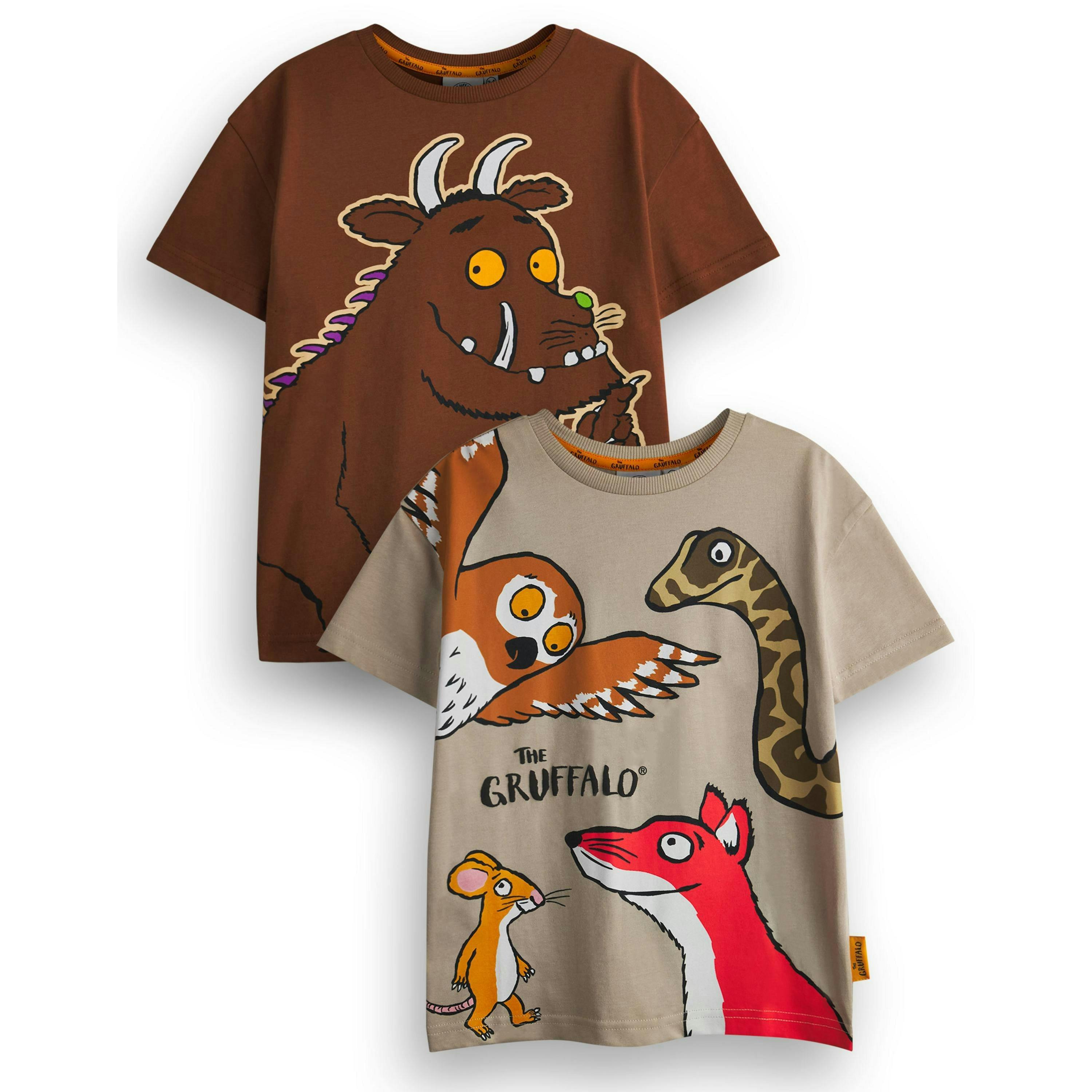 Gruffalo & Friends Boys Brown Big Character Short Sleeved T-Shirt by Vanilla Underground , view 1 of 6