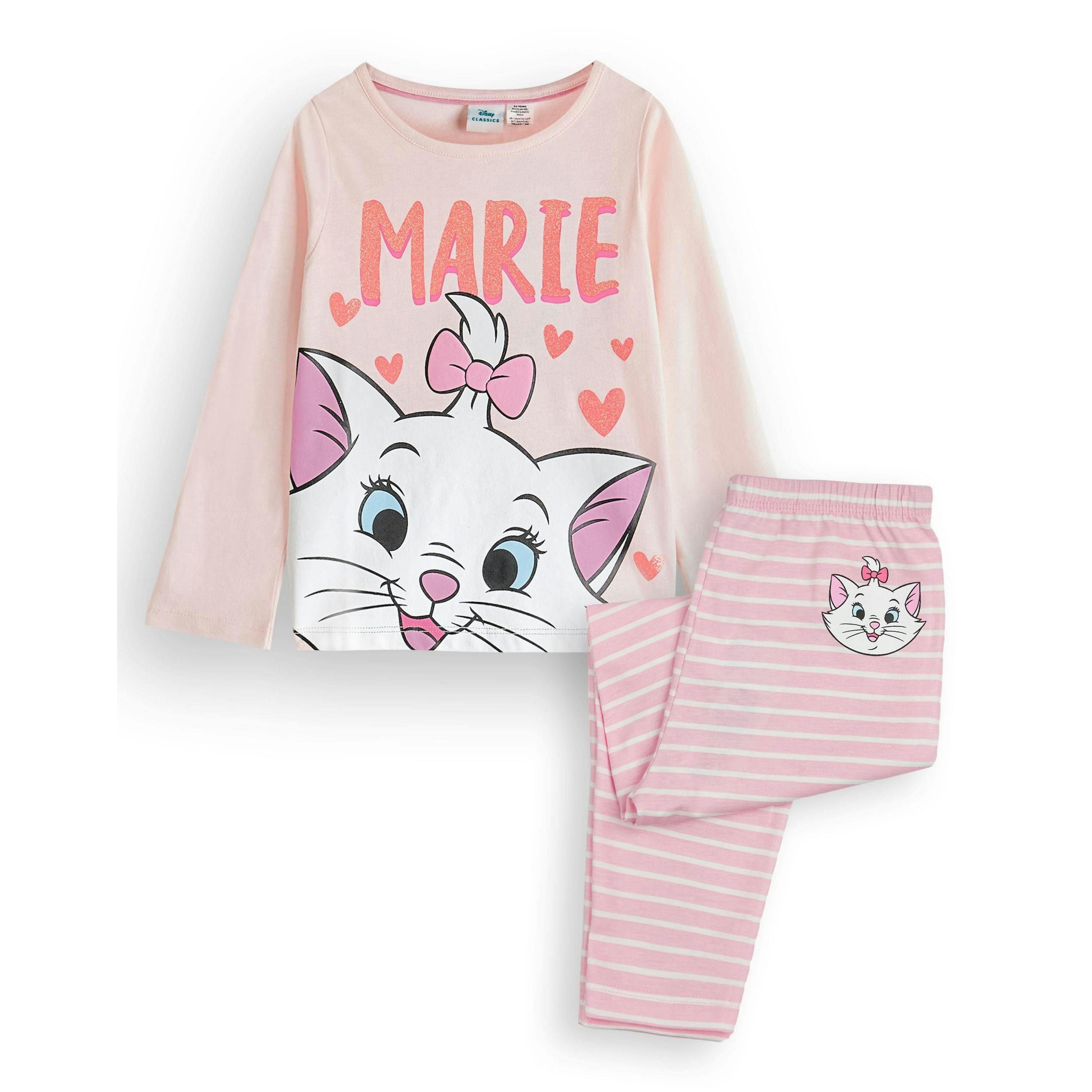 Disney Girls Pink Marie Long Sleeve Long Leg Pyjama Set by Vanilla Underground , view 1 of 6