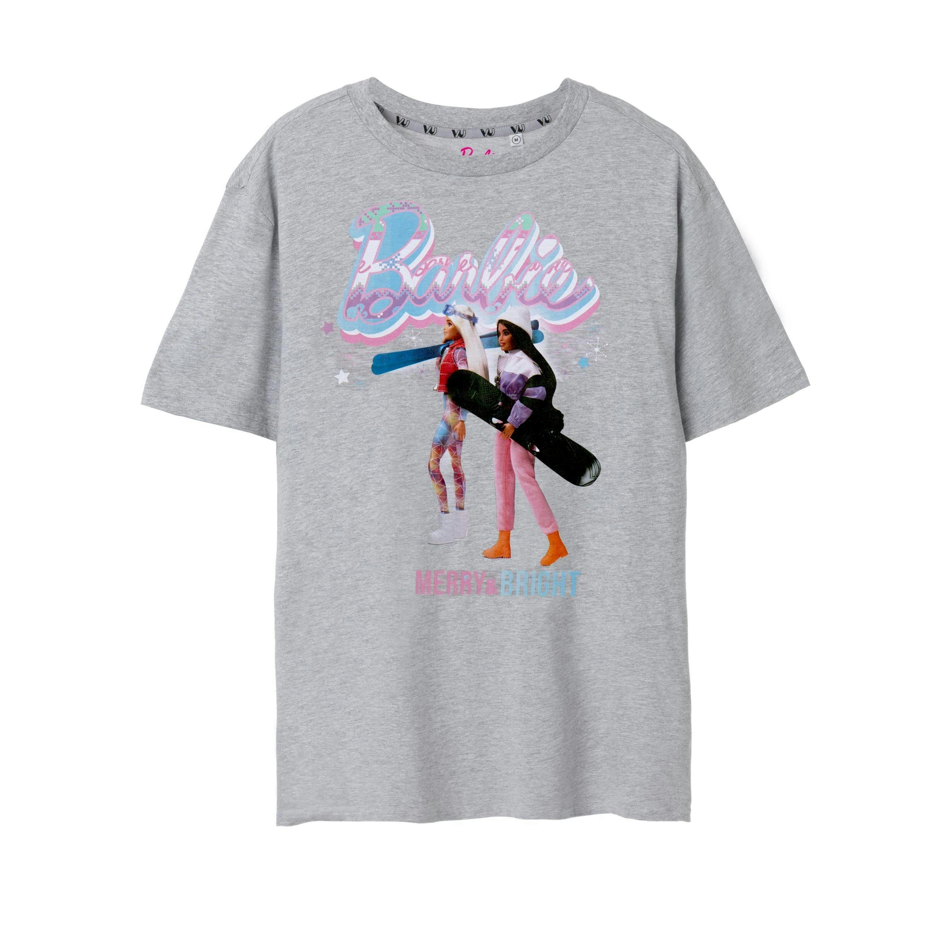 Barbie Womens Grey Merry & Bright Short Sleeved T-Shirt by Vanilla Underground , view 1 of 6