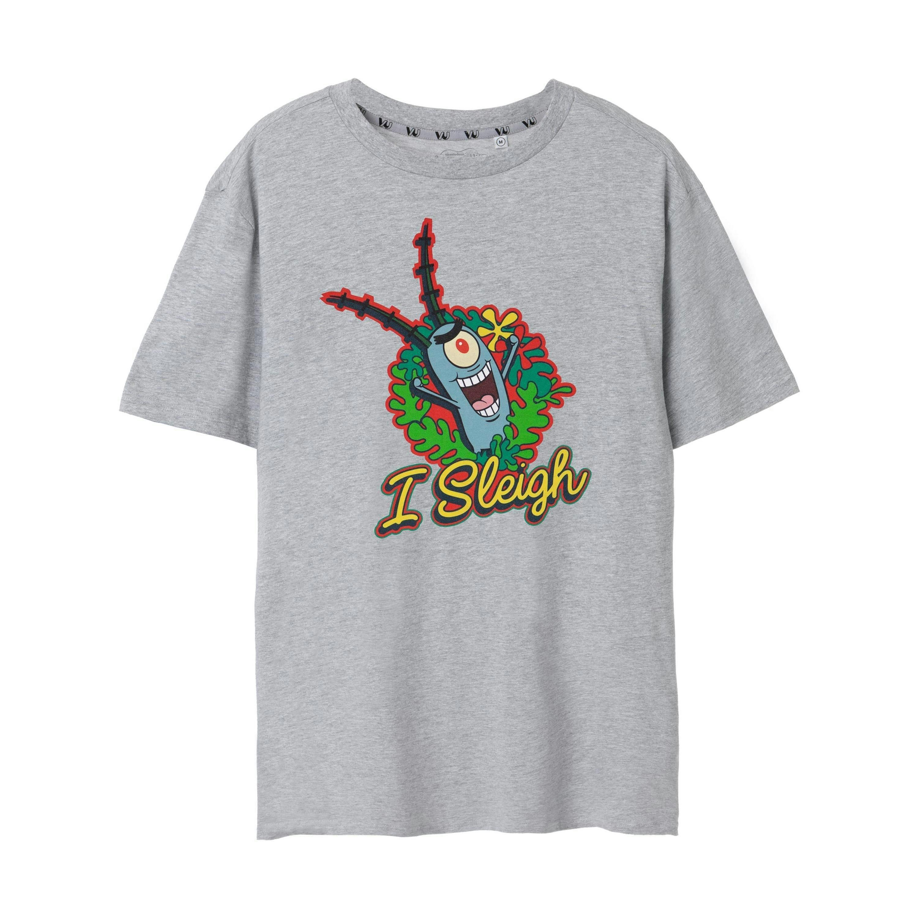 SpongeBob SquarePants Womens Grey I Sleigh Short Sleeved T-Shirt by Vanilla Underground , view 1 of 6