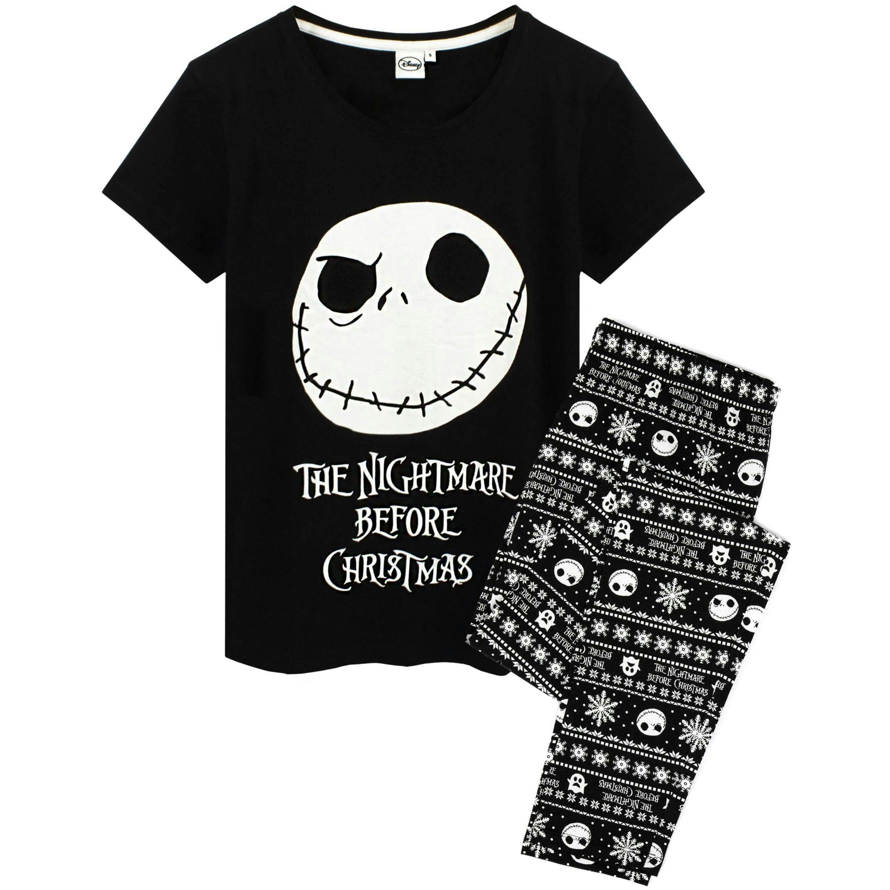 Disney The Nightmare Before Christmas Womens Black Jack Skellington Placement & All-Over Print Short Sleeve Long Leg Pyjama Set by Vanilla Underground , view 1 of 5