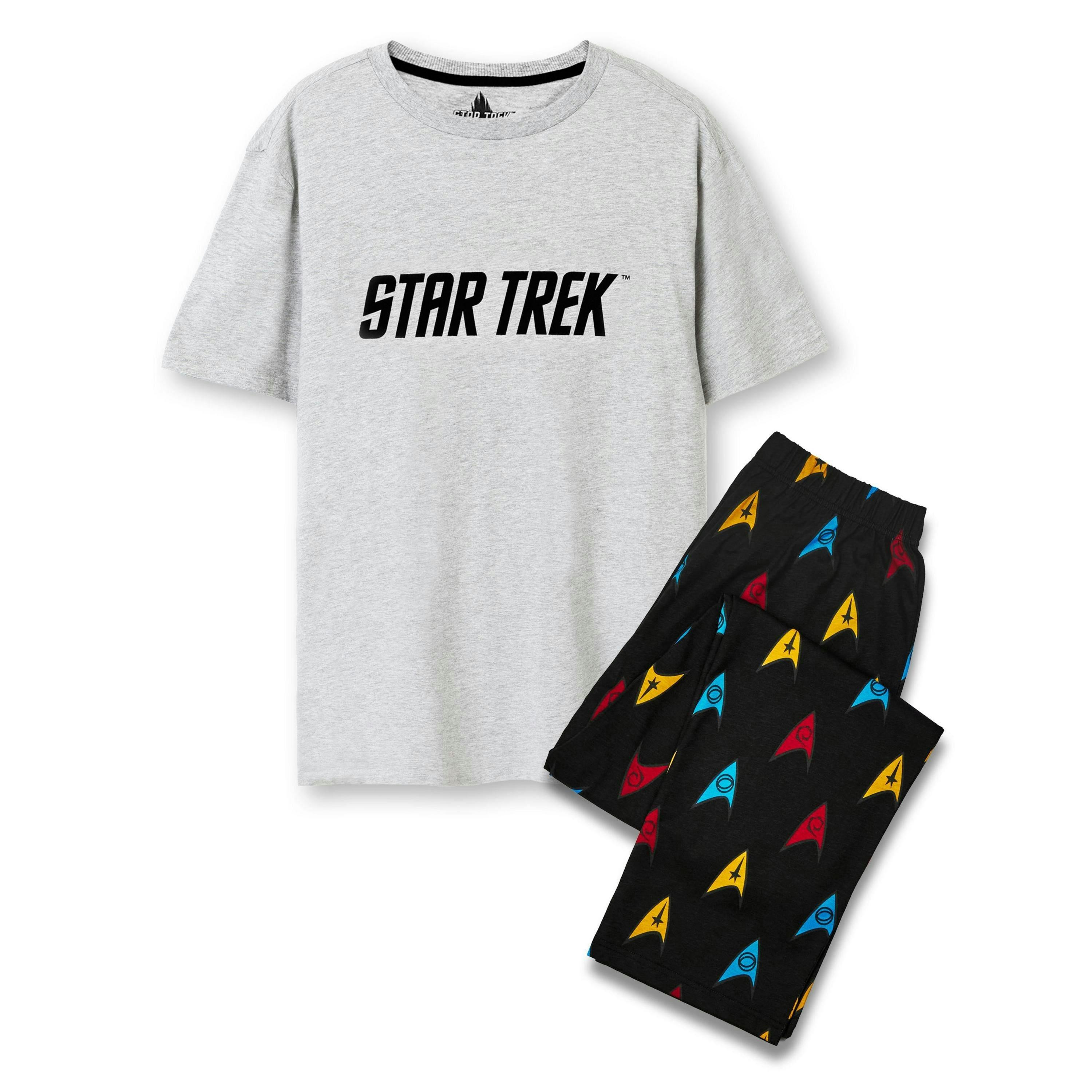 Star Trek Mens Black Logo Top All Over Print Bottom Short Sleeve Long Leg Pyjama Set by Vanilla Underground , view 1 of 6
