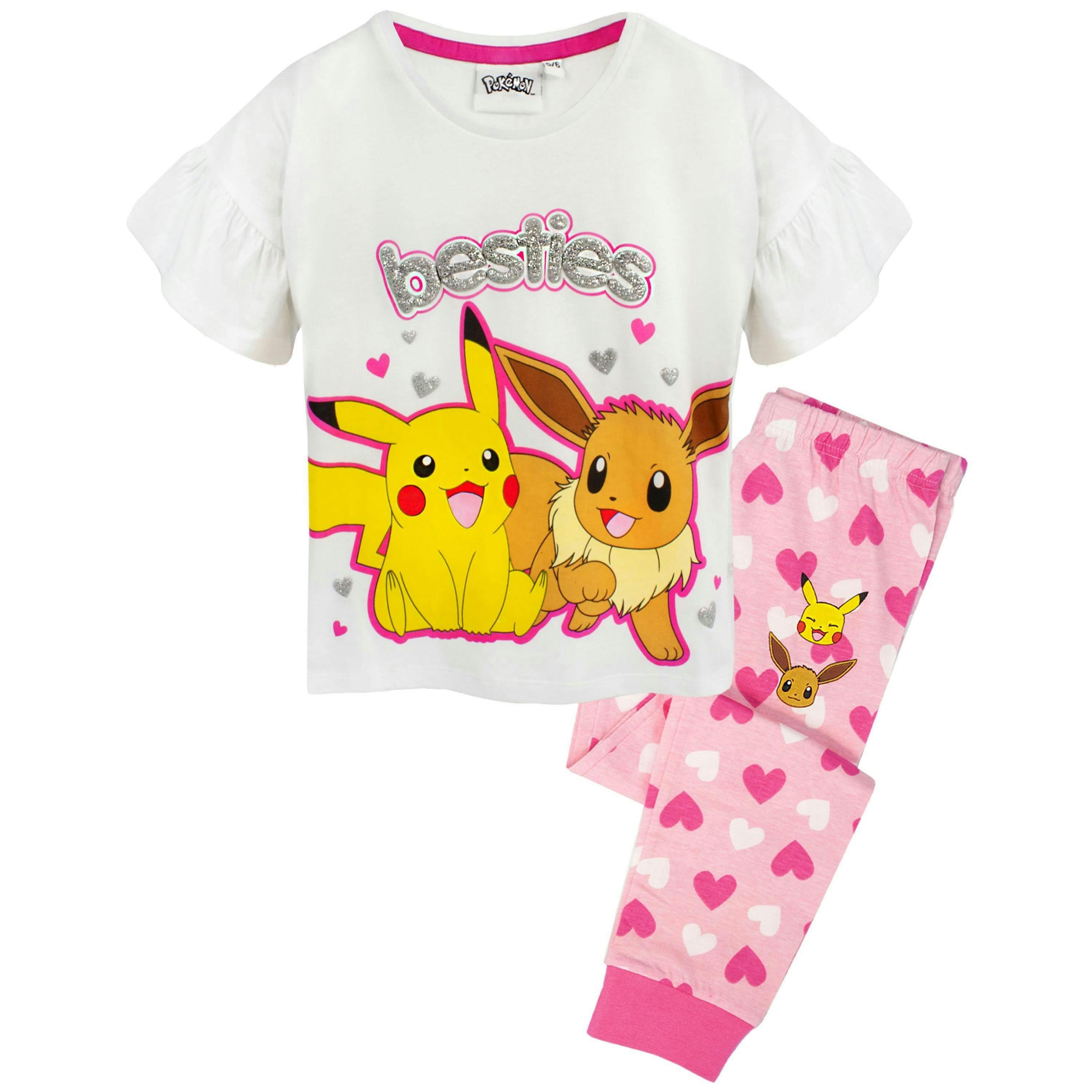 Pokemon Unisex Kids White Pikachu, Eeevee Short Sleeve Long Leg Pyjama Set by Vanilla Underground , view 1 of 2