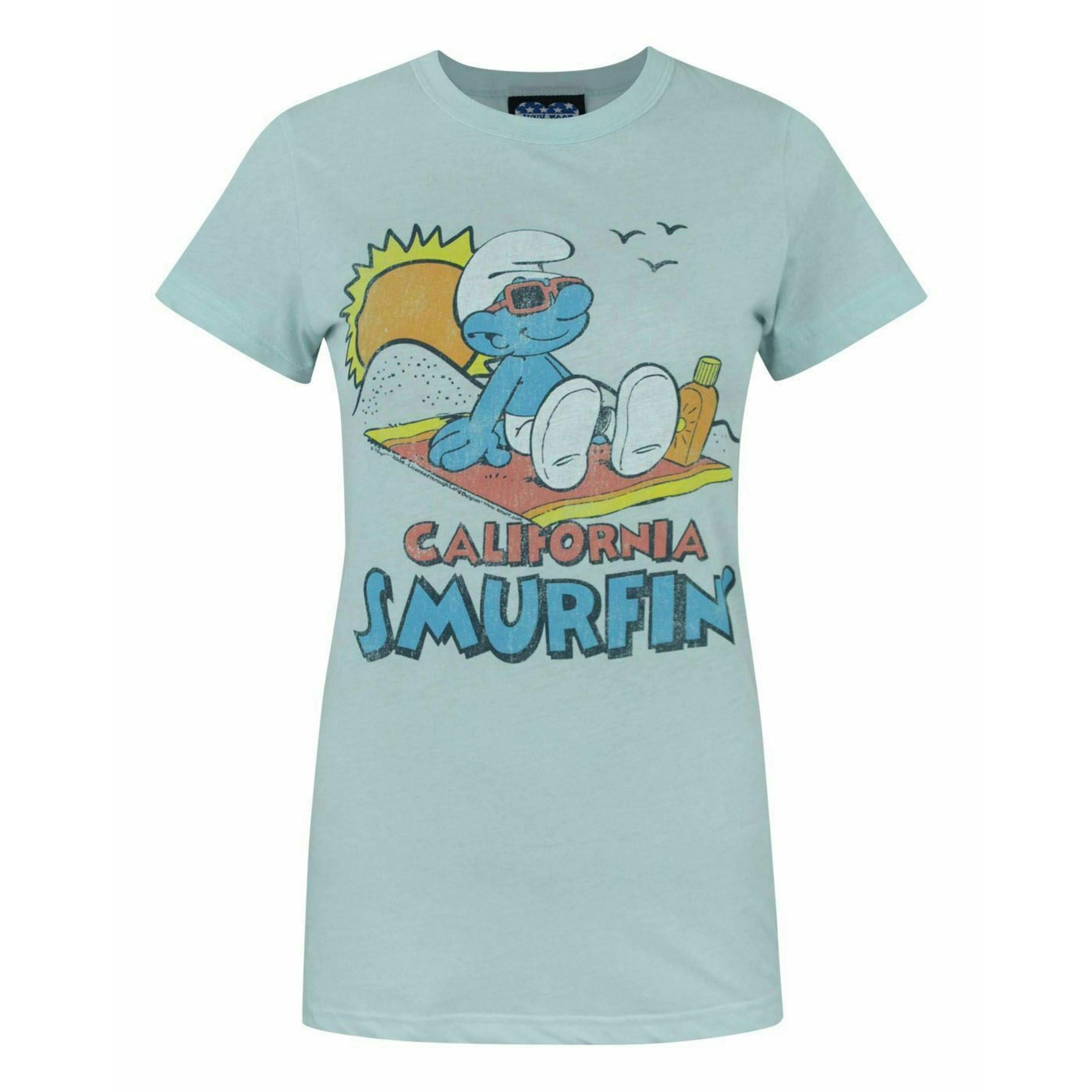 Junk Food Clothing Womens Blue Smurfs Short Sleeved T-Shirt by Vanilla Underground , view 1 of 1