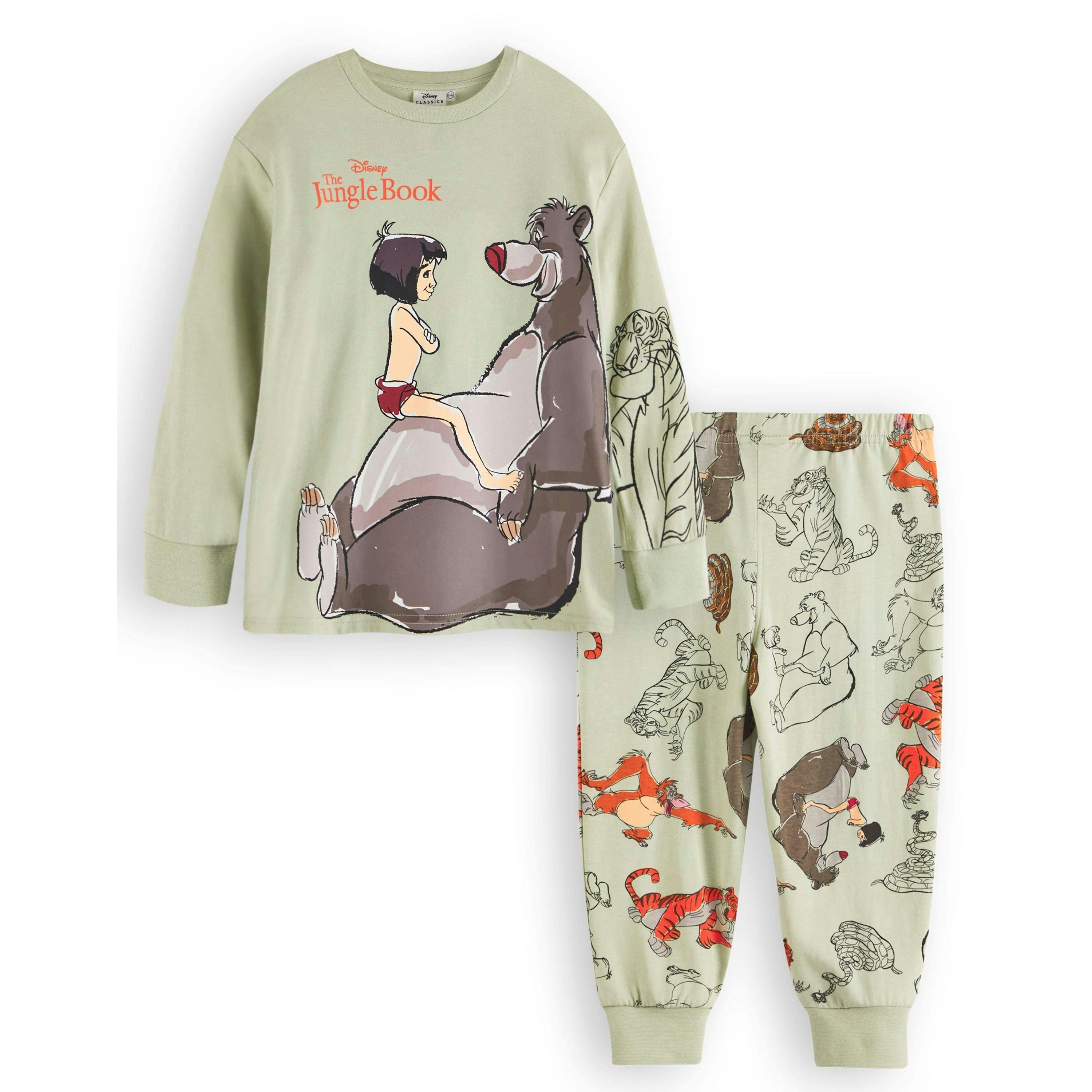 Disney The Jungle Book Boys Green Mowgli Baloo Long Sleeve Long Leg Pyjama Set by Vanilla Underground , view 1 of 6
