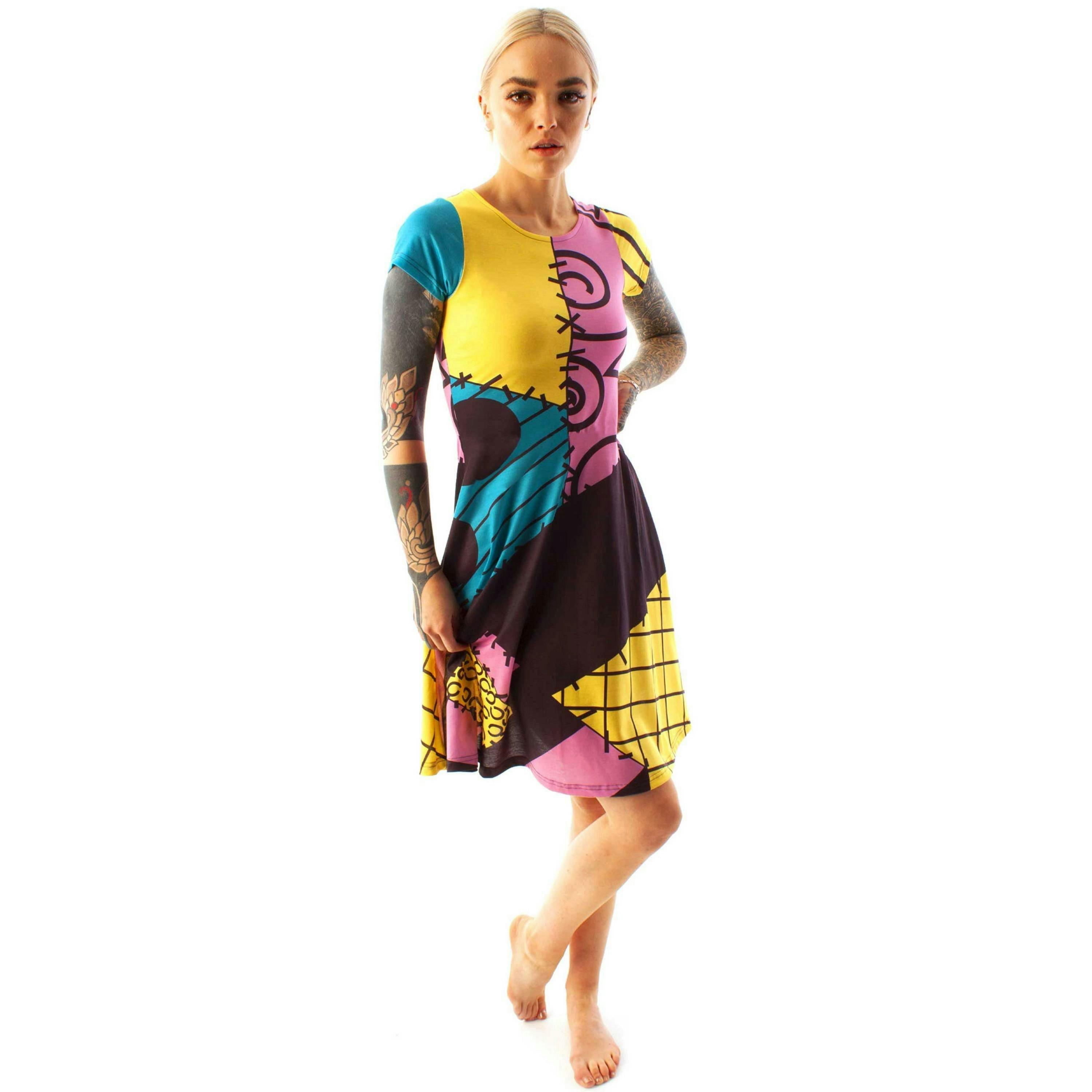 Disney The Nightmare Before Christmas Womens Black Sally Short Sleeve Skater Dress by Vanilla Underground , view 1 of 3