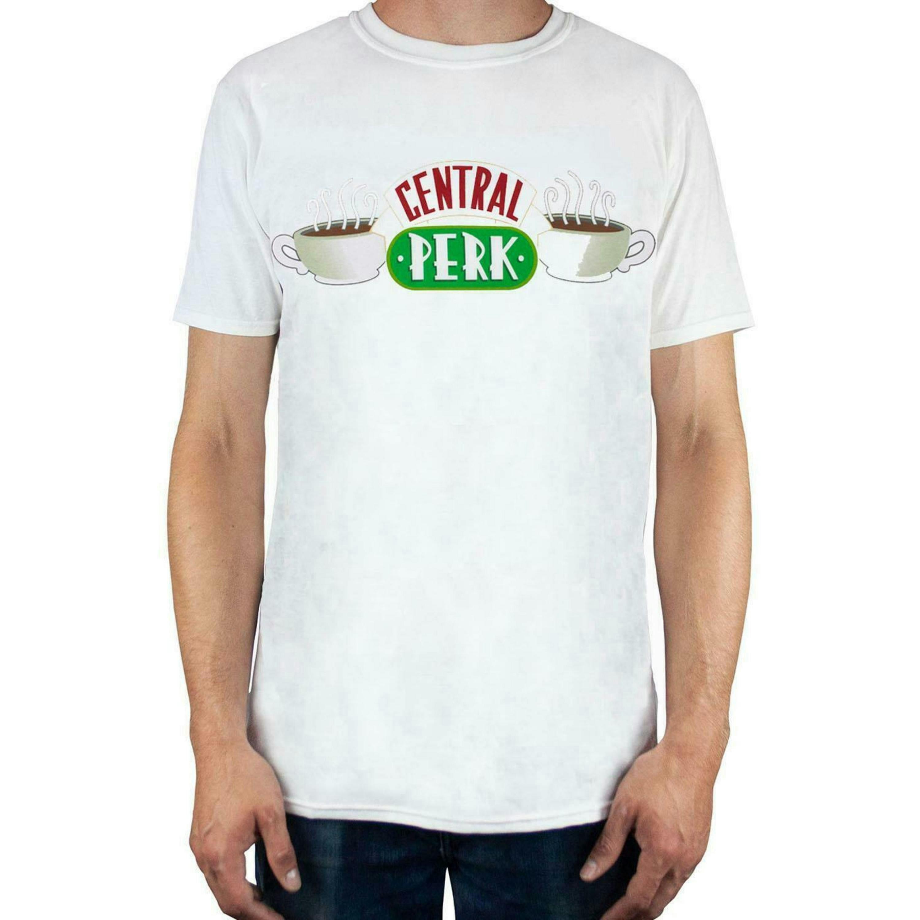 Friends Mens White Central Perk Logo Short Sleeved T-Shirt by Vanilla Underground , view 1 of 5