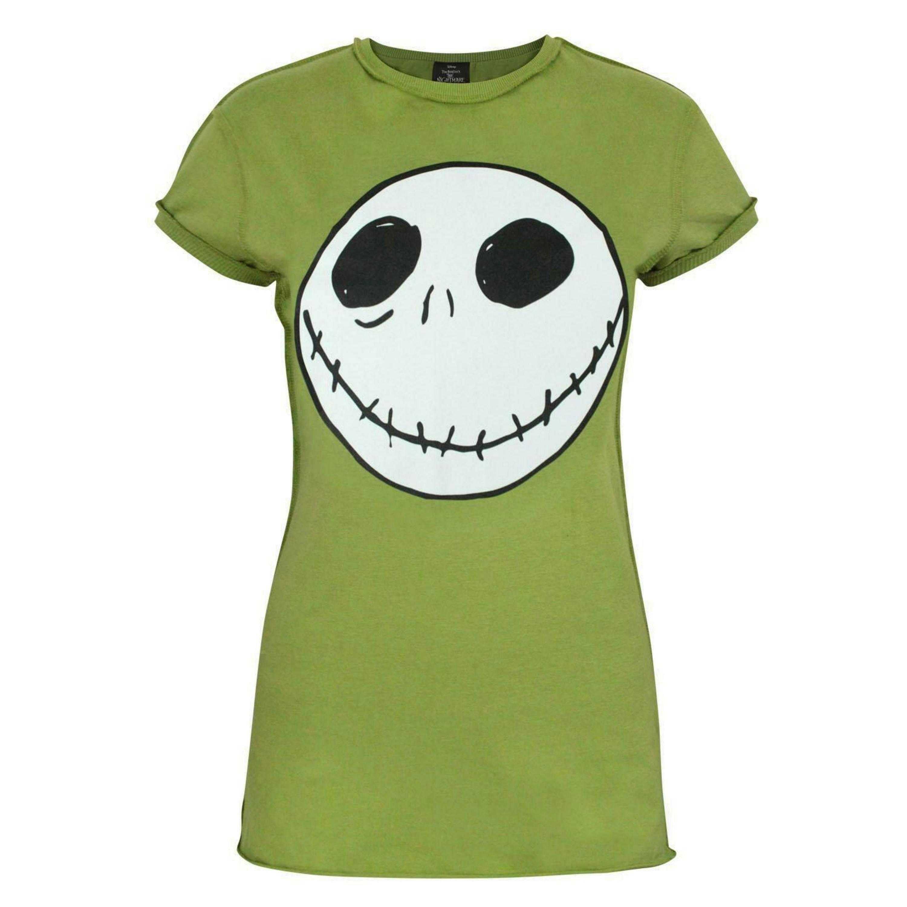 Disney The Nightmare Before Christmas Womens Green Jack Skellington Short Sleeved T-Shirt by Vanilla Underground , view 1 of 4