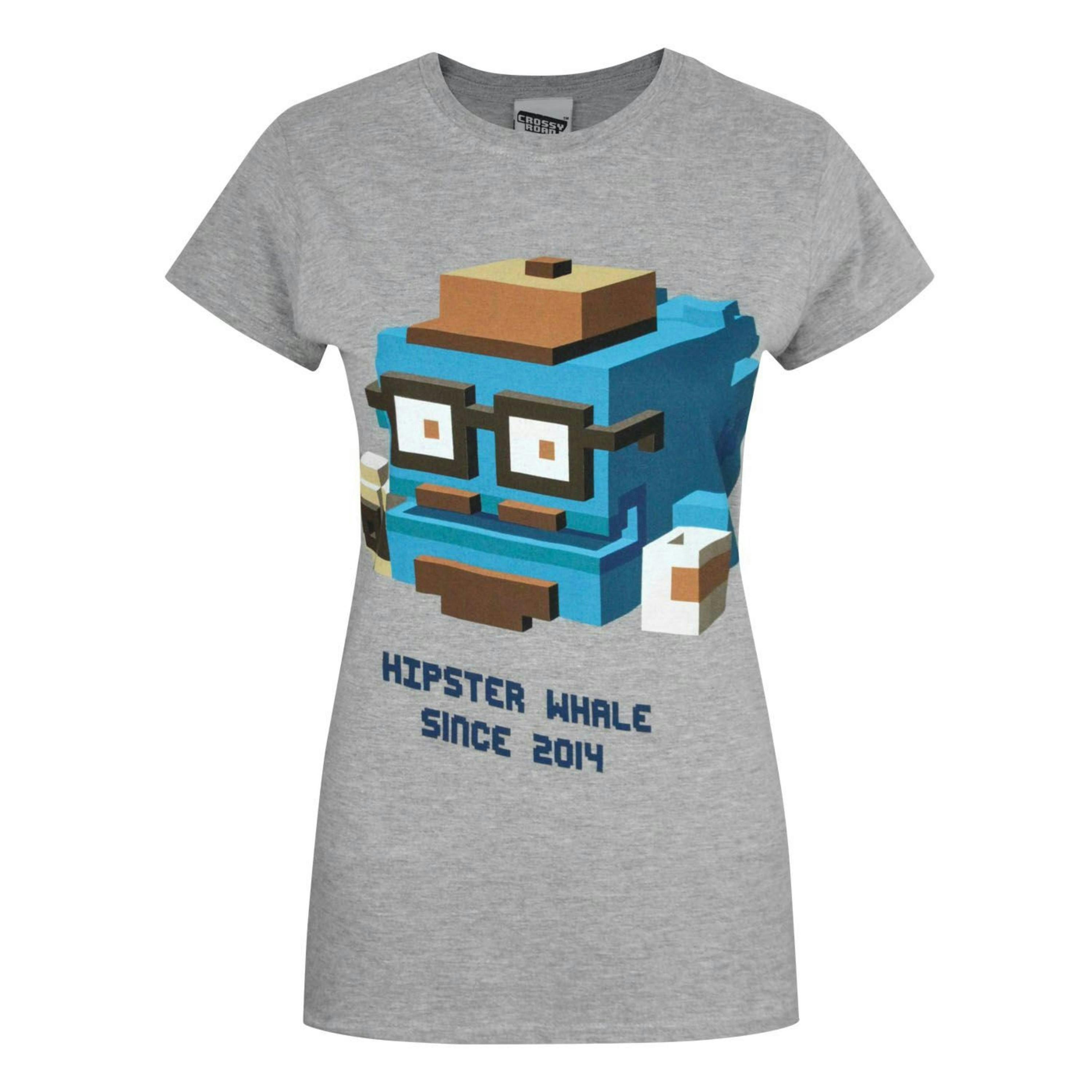 Crossy Road Womens Grey Hipster Whale Short Sleeved T-Shirt by Vanilla Underground , view 1 of 4