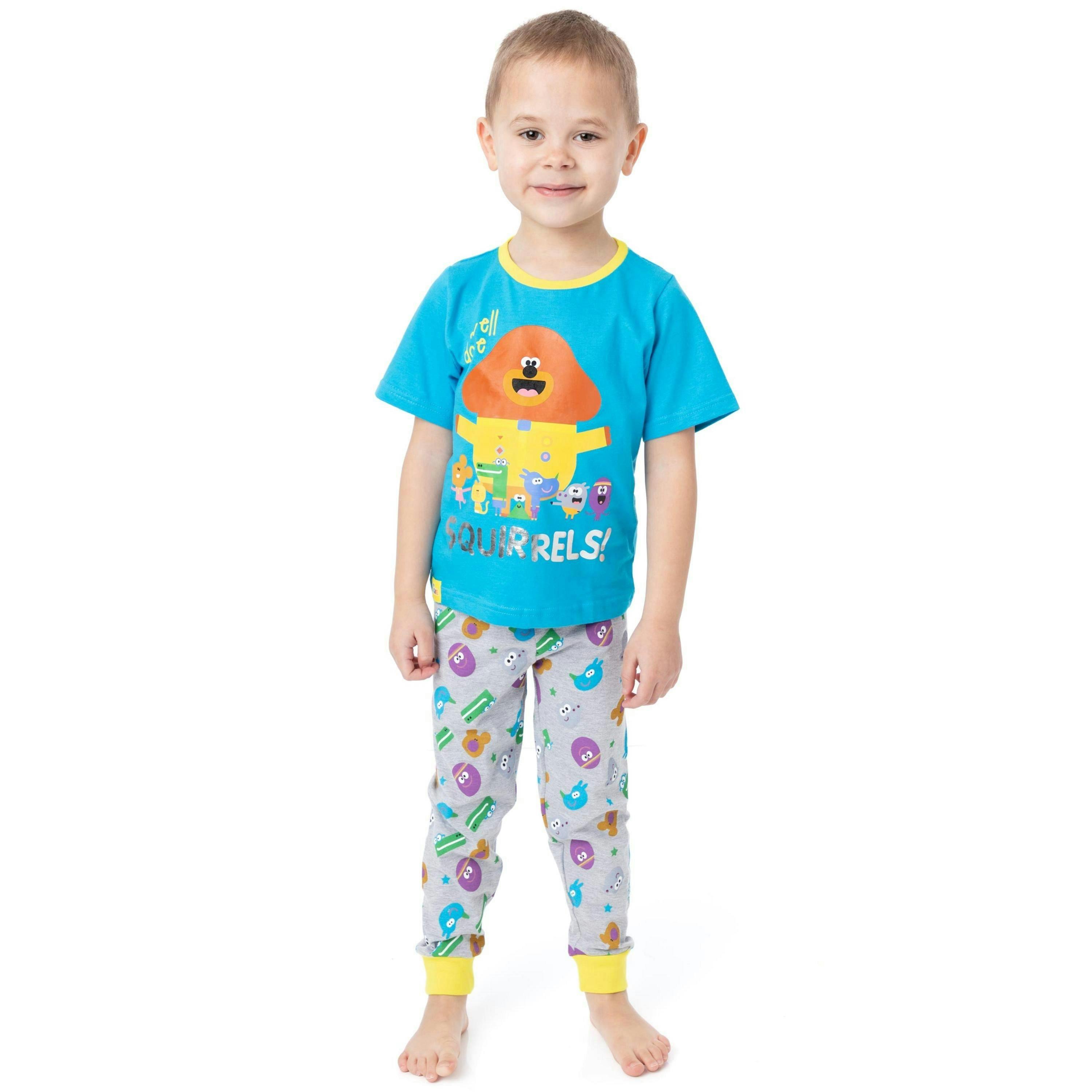 Hey Duggee Boys Blue Character Placement & All-Over Print Short Sleeve Long Leg Pyjama Set by Vanilla Underground , view 1 of 5