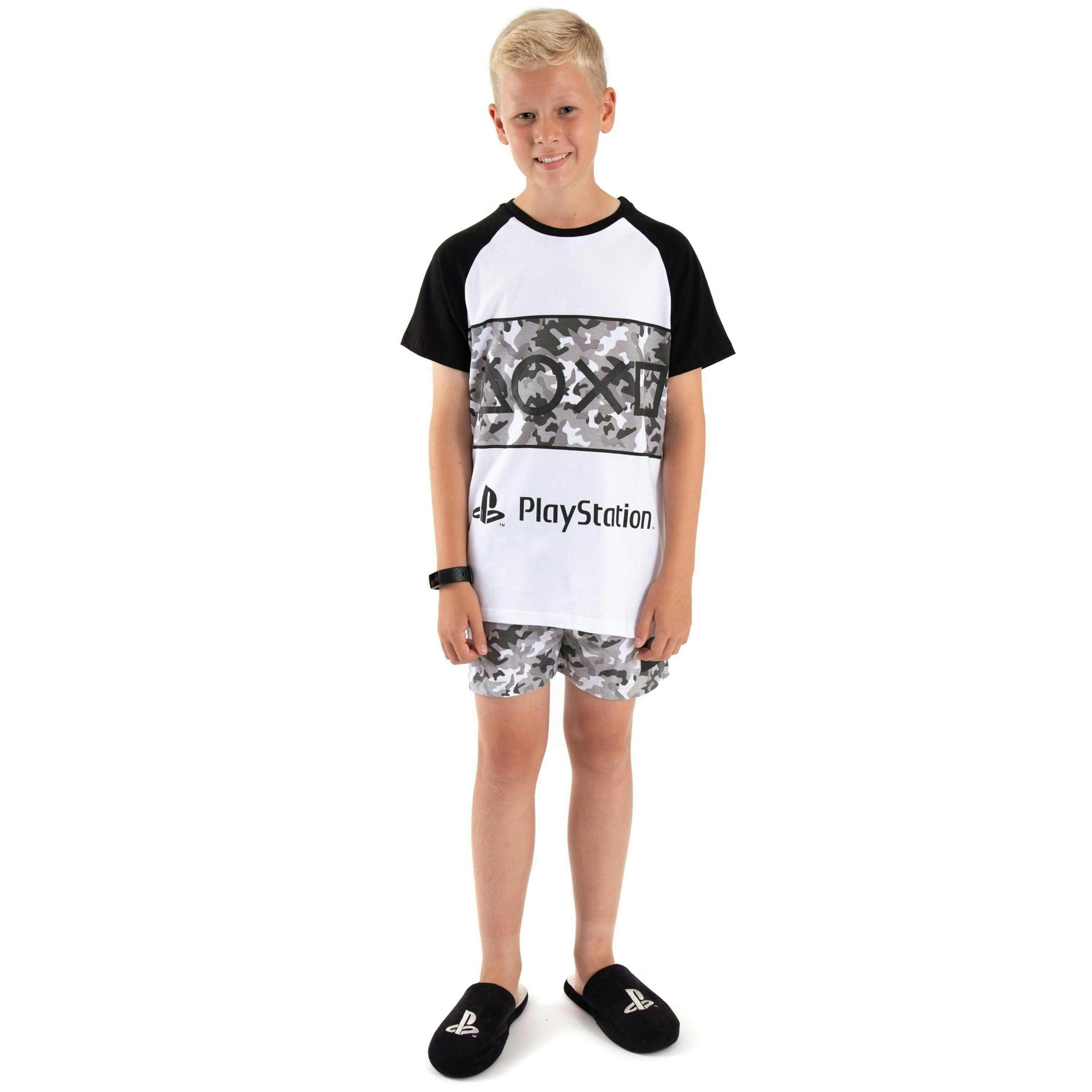 PlayStation Boys Grey Camo Logo Print Short Sleeve Short Leg Pyjama Set by Vanilla Underground , view 1 of 6