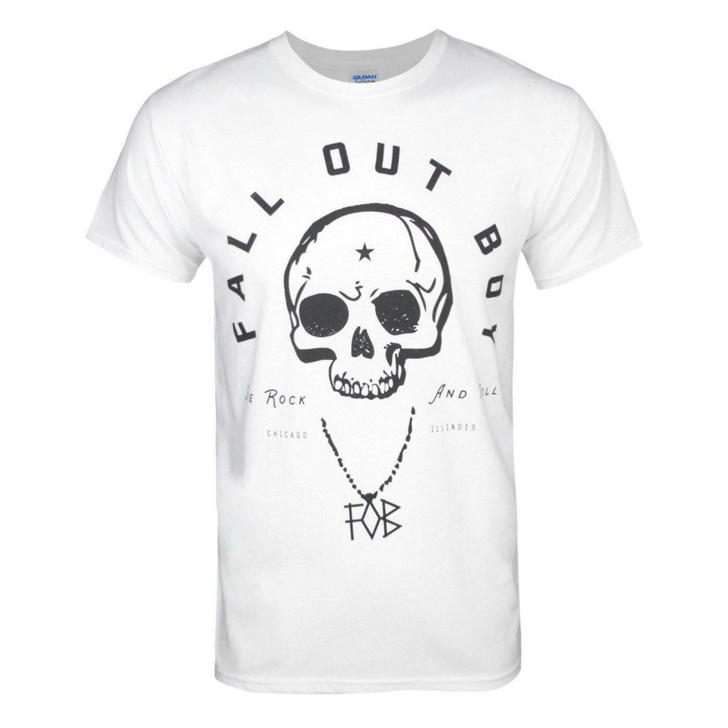 Fall Out Boy Mens White Album Artwork - Skull Print Short Sleeved T-Shirt by Vanilla Underground , view 1 of 4