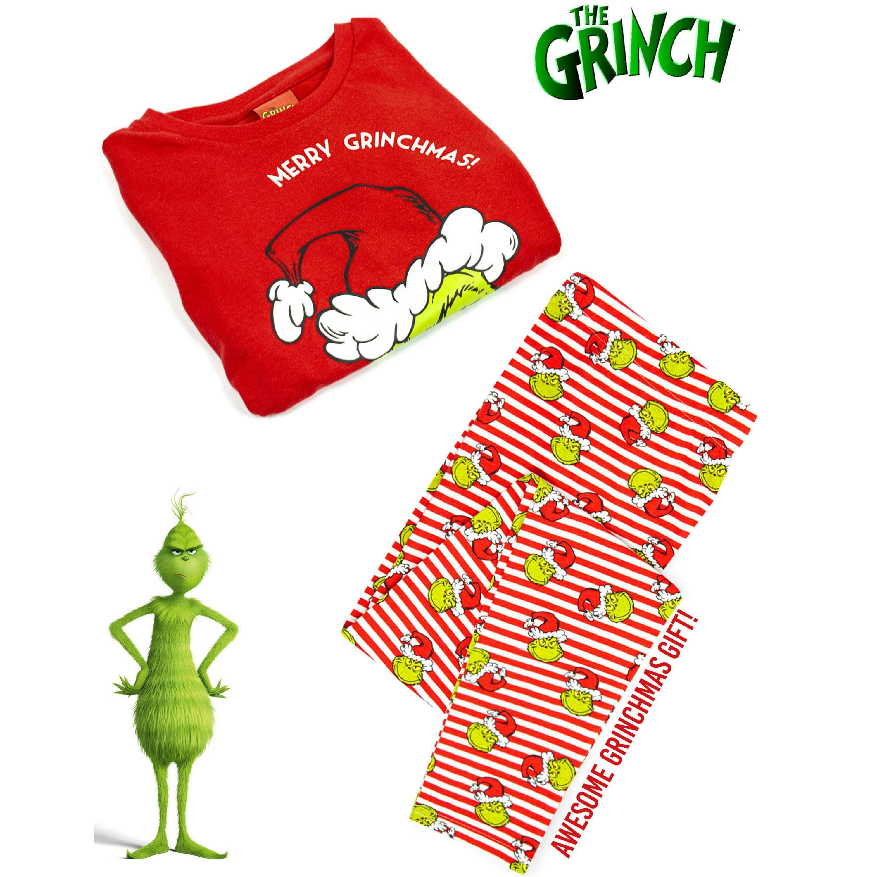The Grinch Unisex Kids Red Character Long Sleeve Long Leg Pyjama Set by Vanilla Underground , view 1 of 2