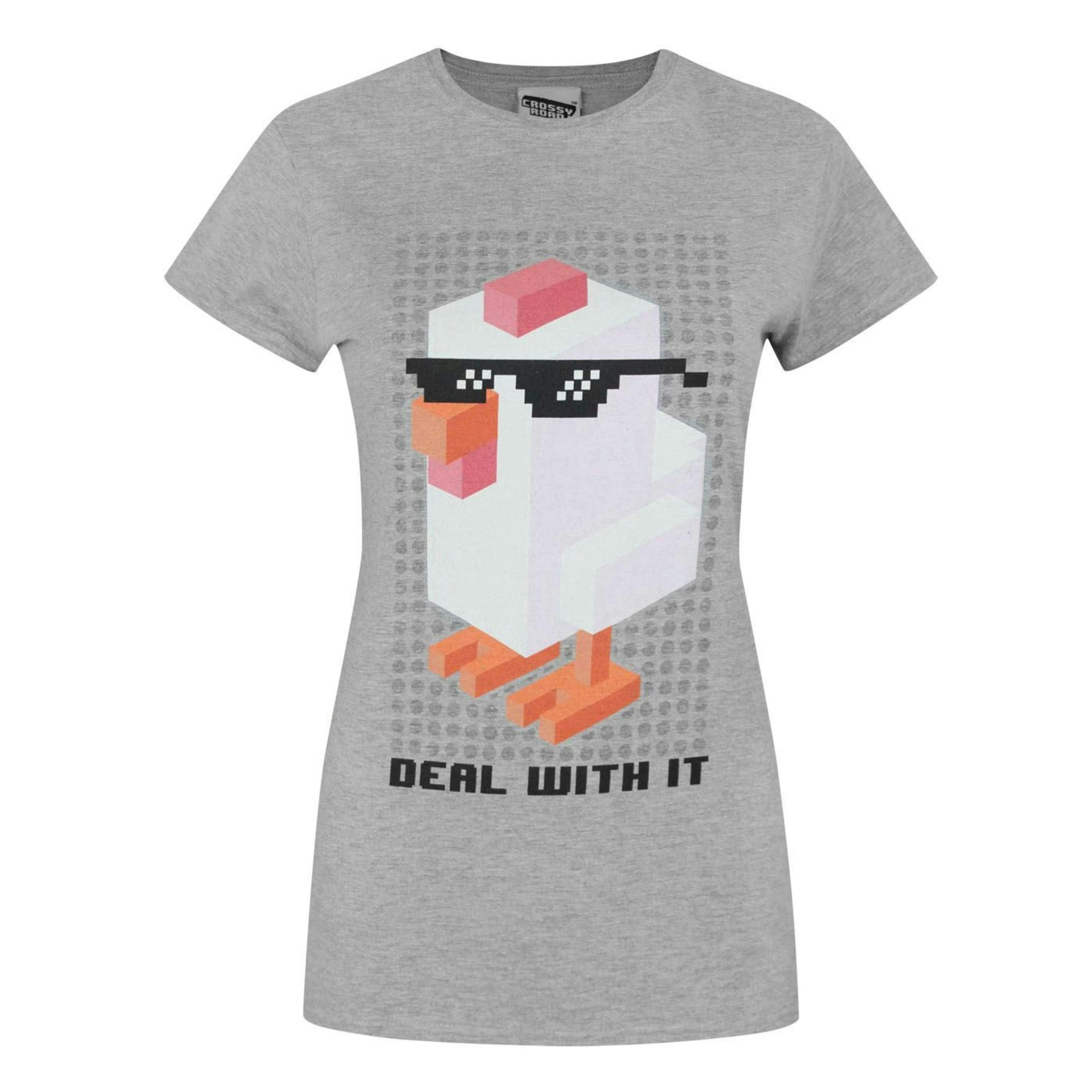Crossy Road Womens Grey Deal With It Short Sleeved T-Shirt by Vanilla Underground , view 1 of 1