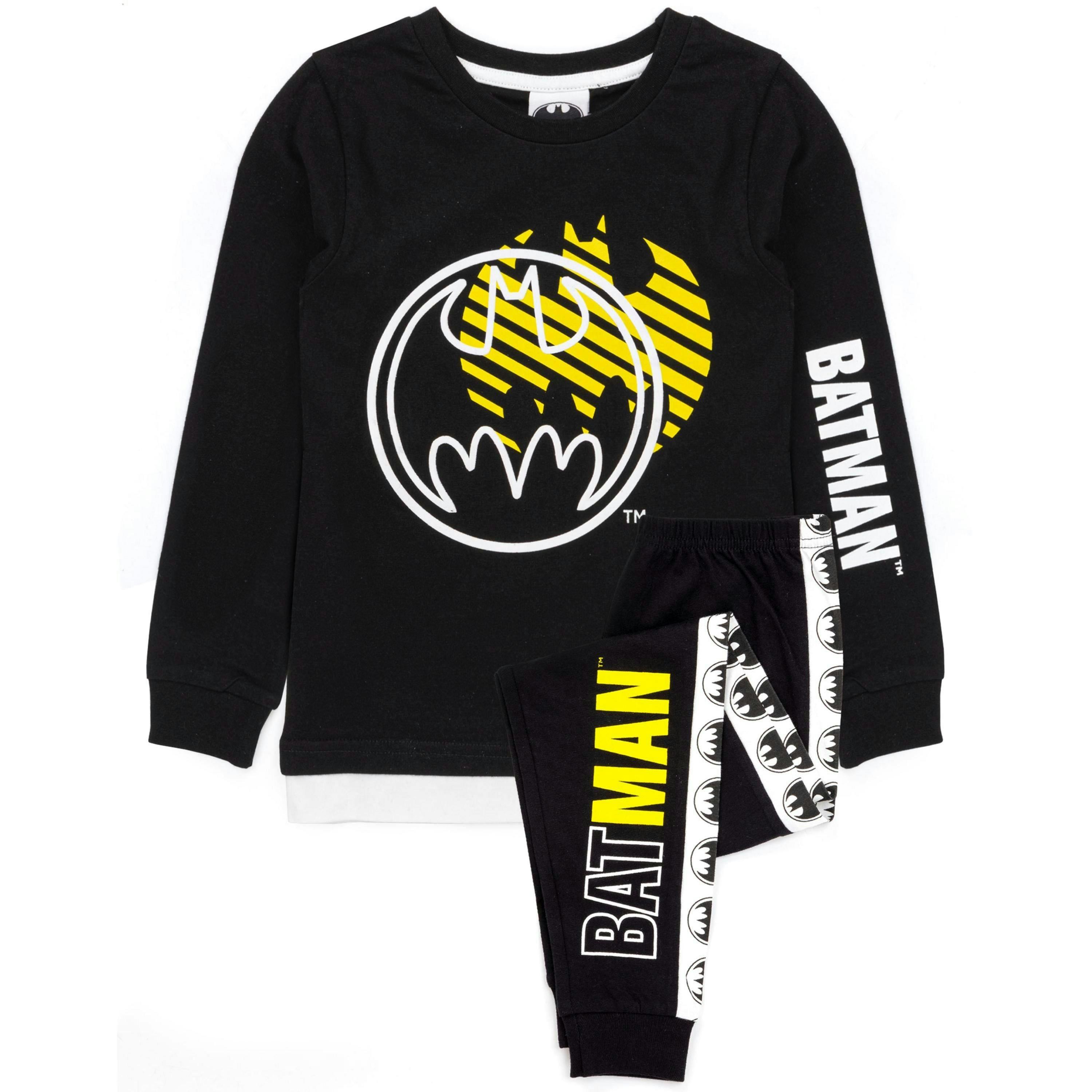 DC Comics Boys Black Stylised Batman Logo & Icons Long Sleeve Long Leg Pyjama Set by Vanilla Underground , view 1 of 5