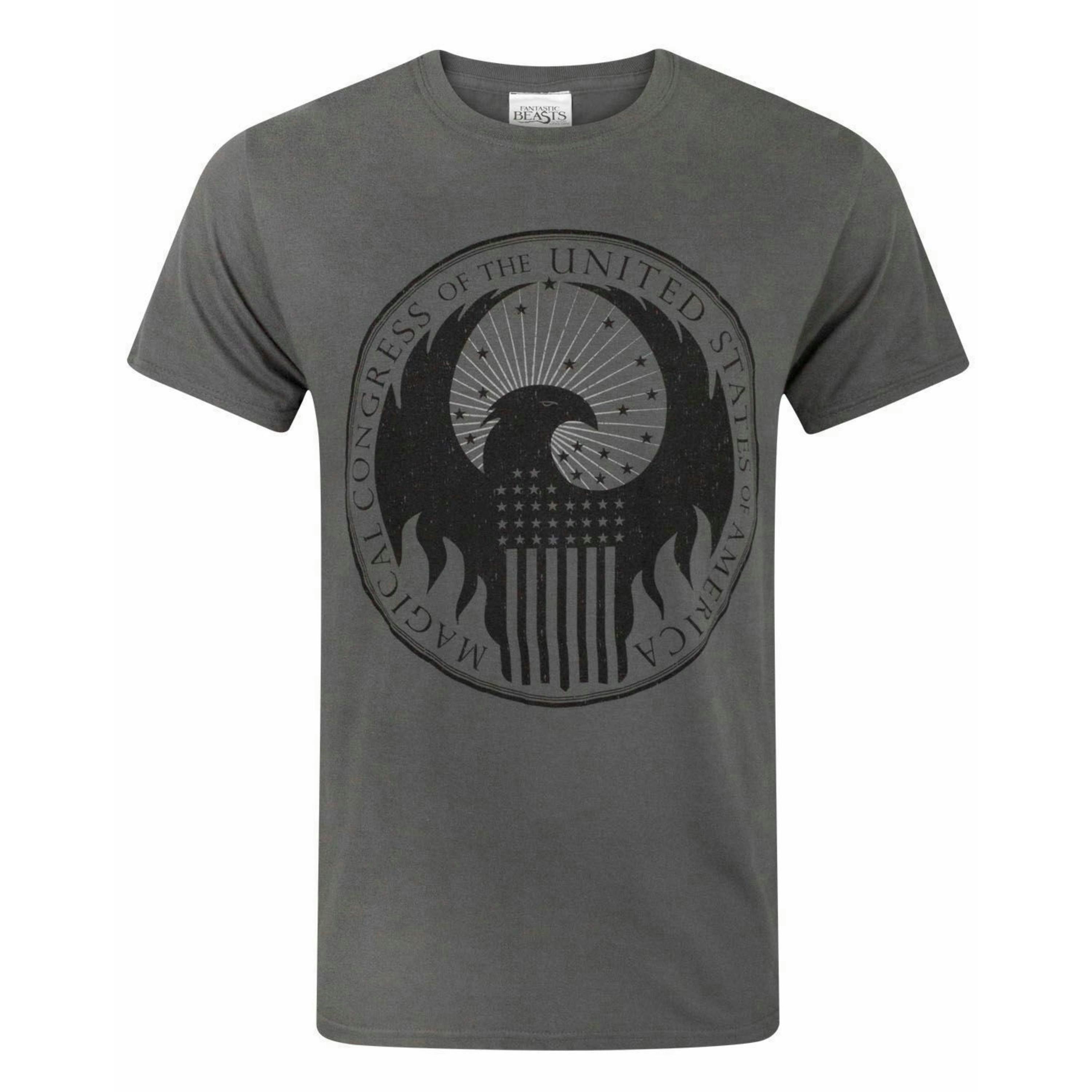 Fantastic Beasts And Where To Find Them Mens Grey Macusa Symbol Short Sleeved T-Shirt by Vanilla Underground , view 1 of 4