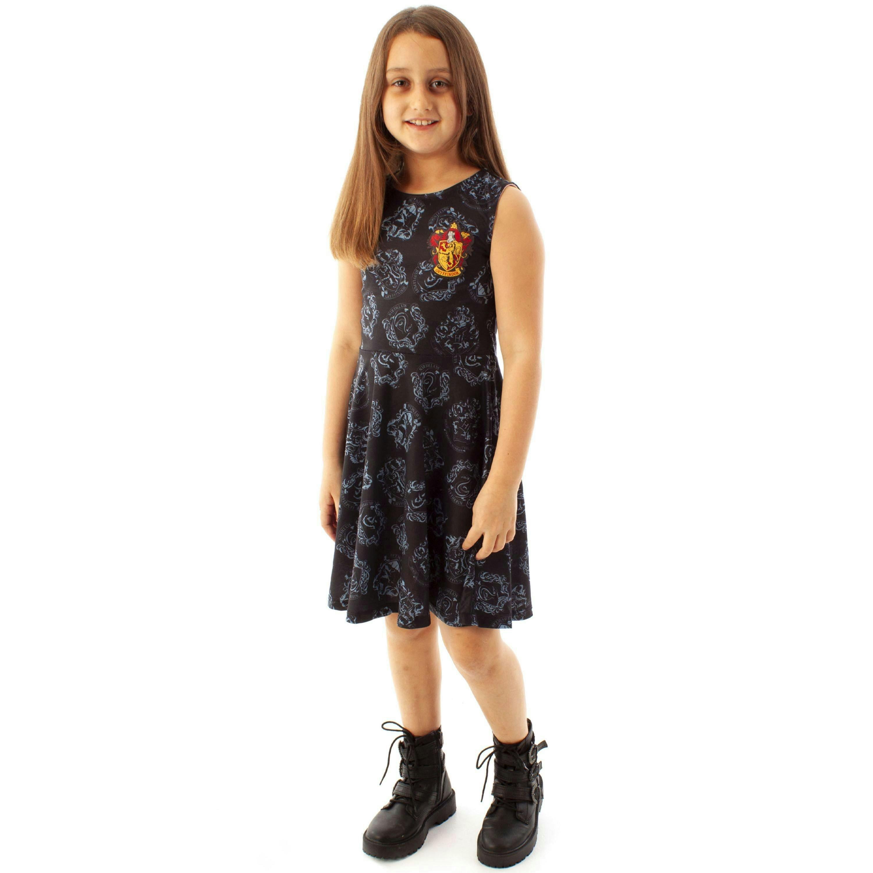 Harry Potter Girls Black Hogwarts Houses Sleeveless Skater Dress by Vanilla Underground , view 1 of 5