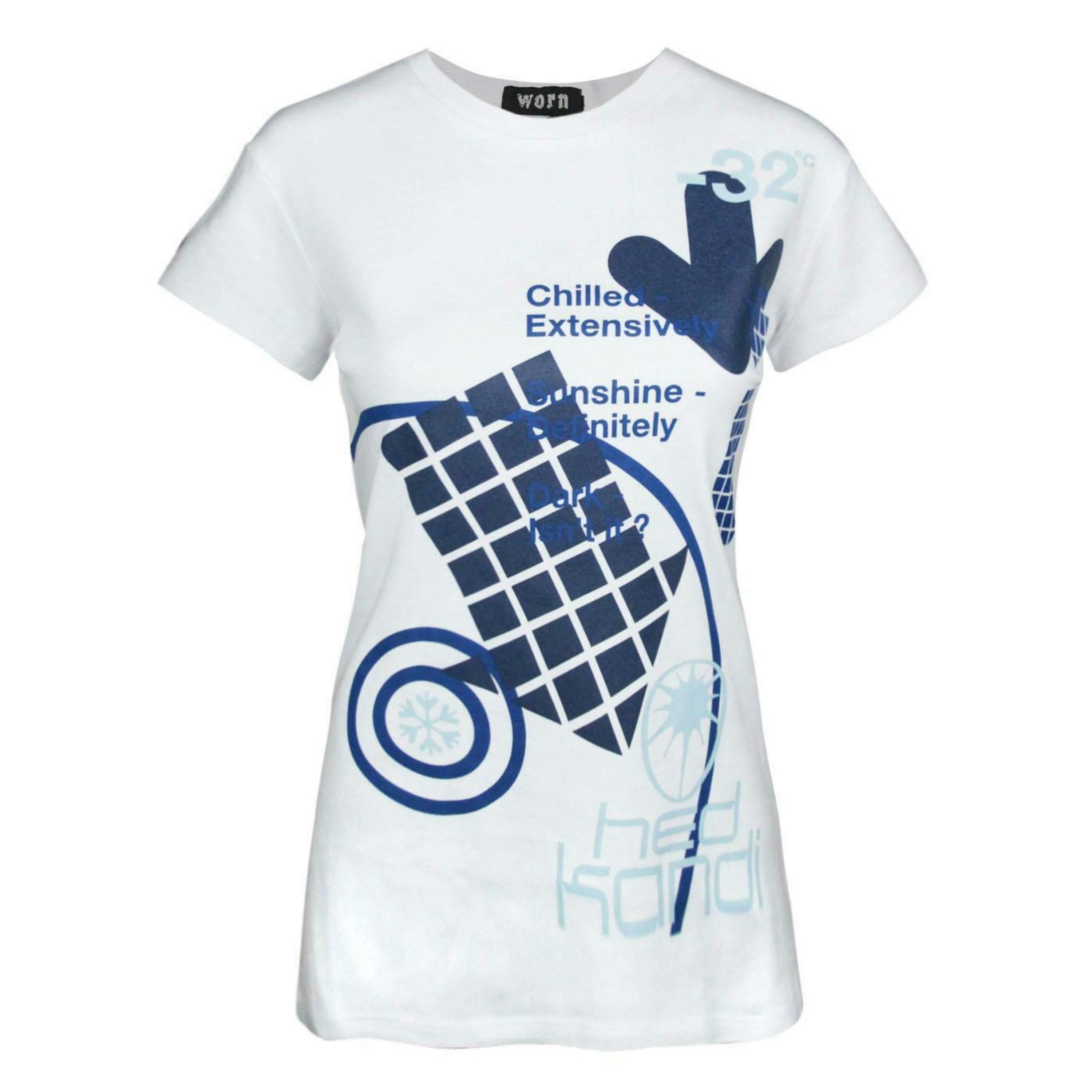 Hed Kandi Womens White Holiday Ready Graphic Short Sleeved T-Shirt by Vanilla Underground , view 1 of 4