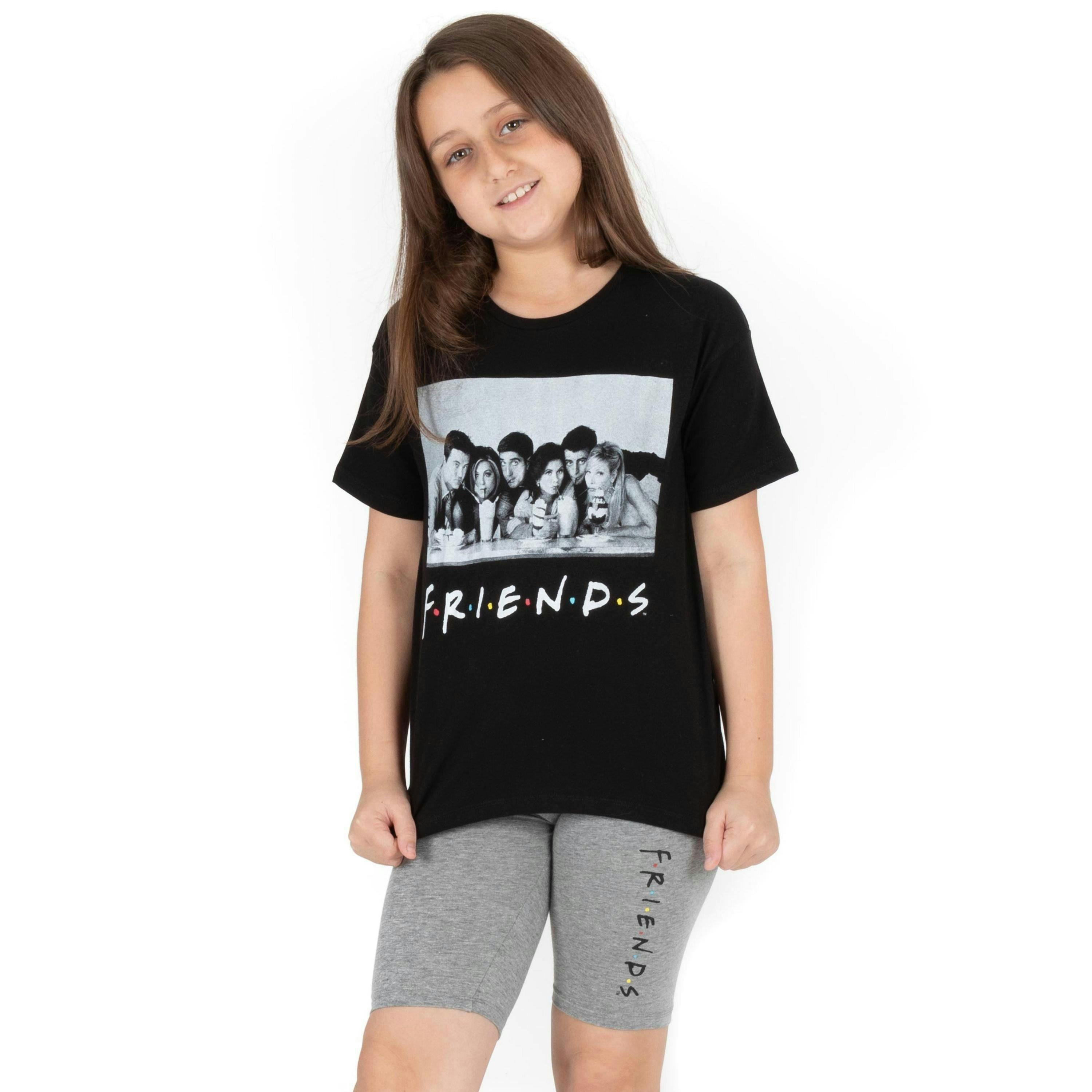 Friends Girls Black Short Sleeve Cycling Short Pyjama Set by Vanilla Underground , view 1 of 5