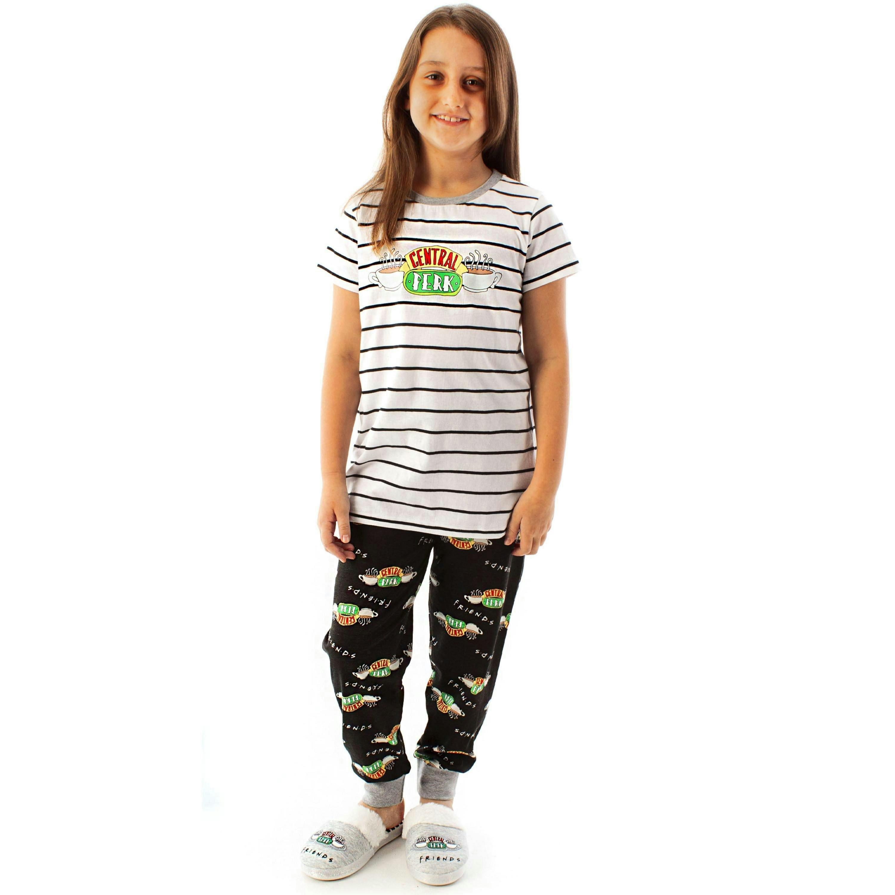Friends Unisex Kids White Central Perk Logo Placement & All-Over Print Short Sleeve Long Leg Pyjama Set by Vanilla Underground , view 1 of 5