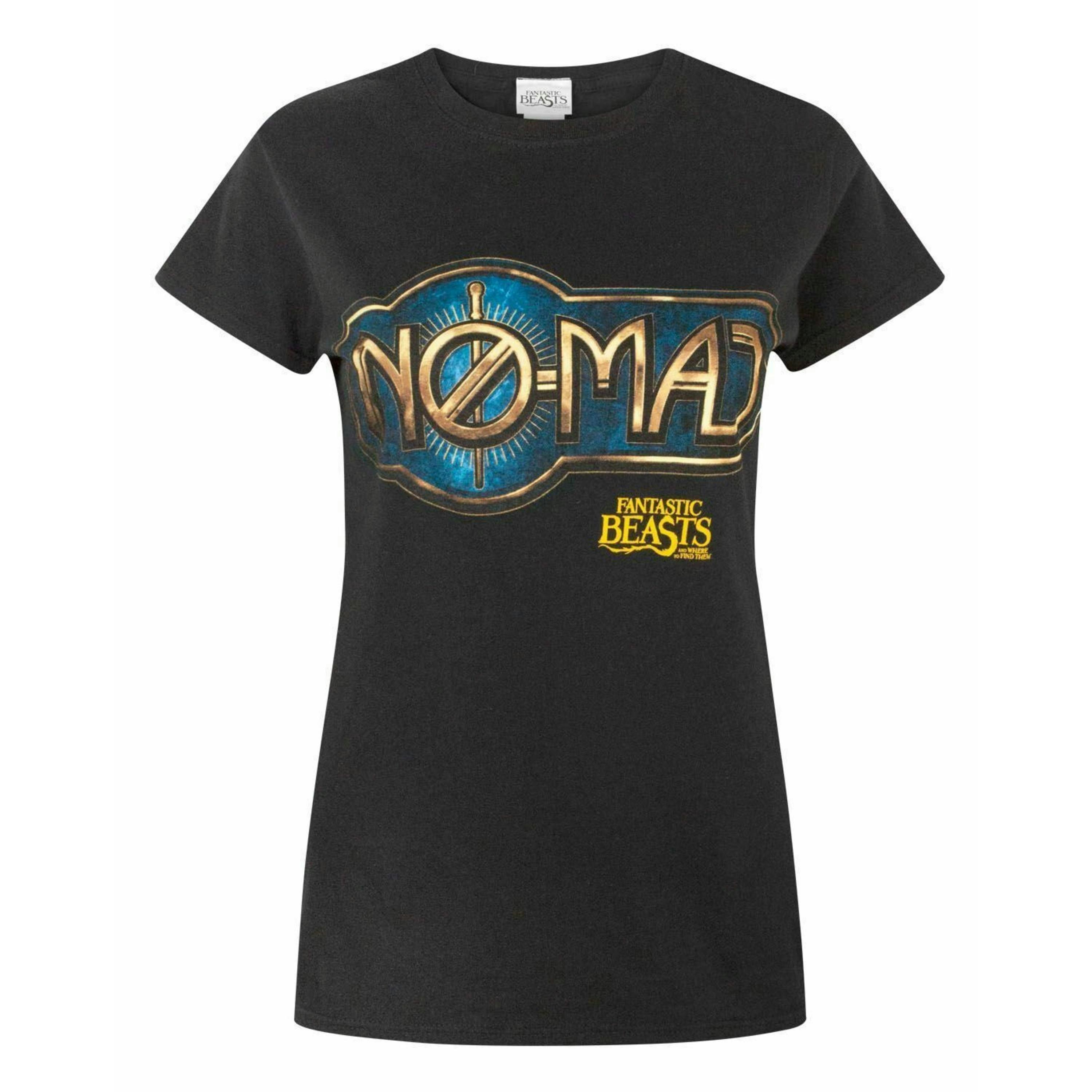 Fantastic Beasts And Where To Find Them Womens Black Nomaj Text Graphic Short Sleeved T-Shirt by Vanilla Underground , view 1 of 4