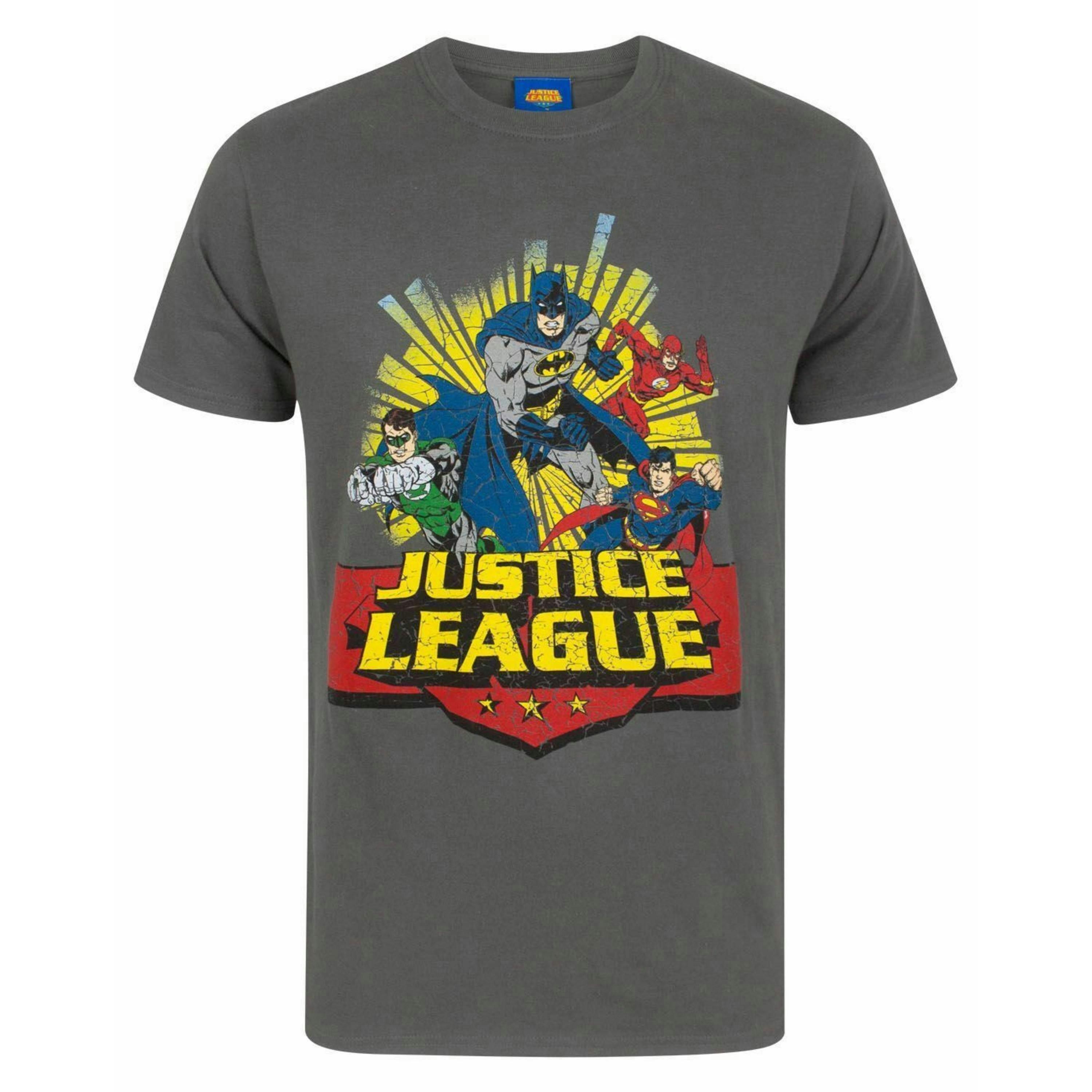 DC Comics Mens Grey Justice League Short Sleeved T-Shirt by Vanilla Underground , view 1 of 4