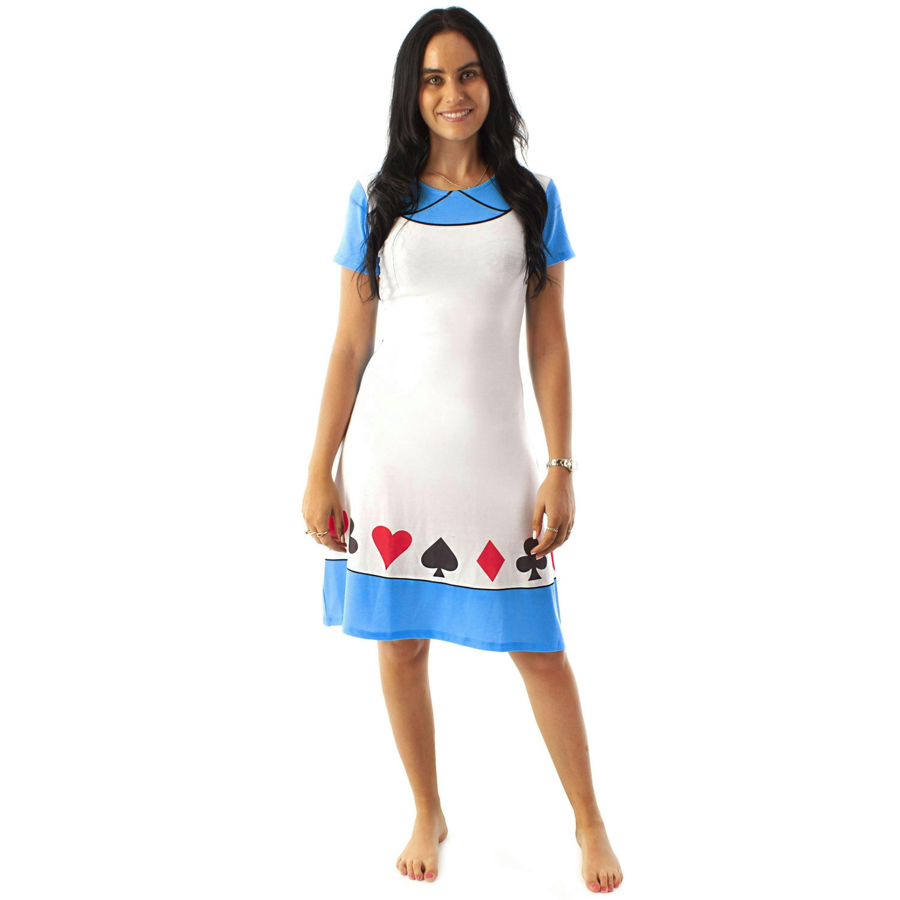 Disney Womens White Alice In Wonderland Short Sleeve Skater Dress by Vanilla Underground , view 1 of 5
