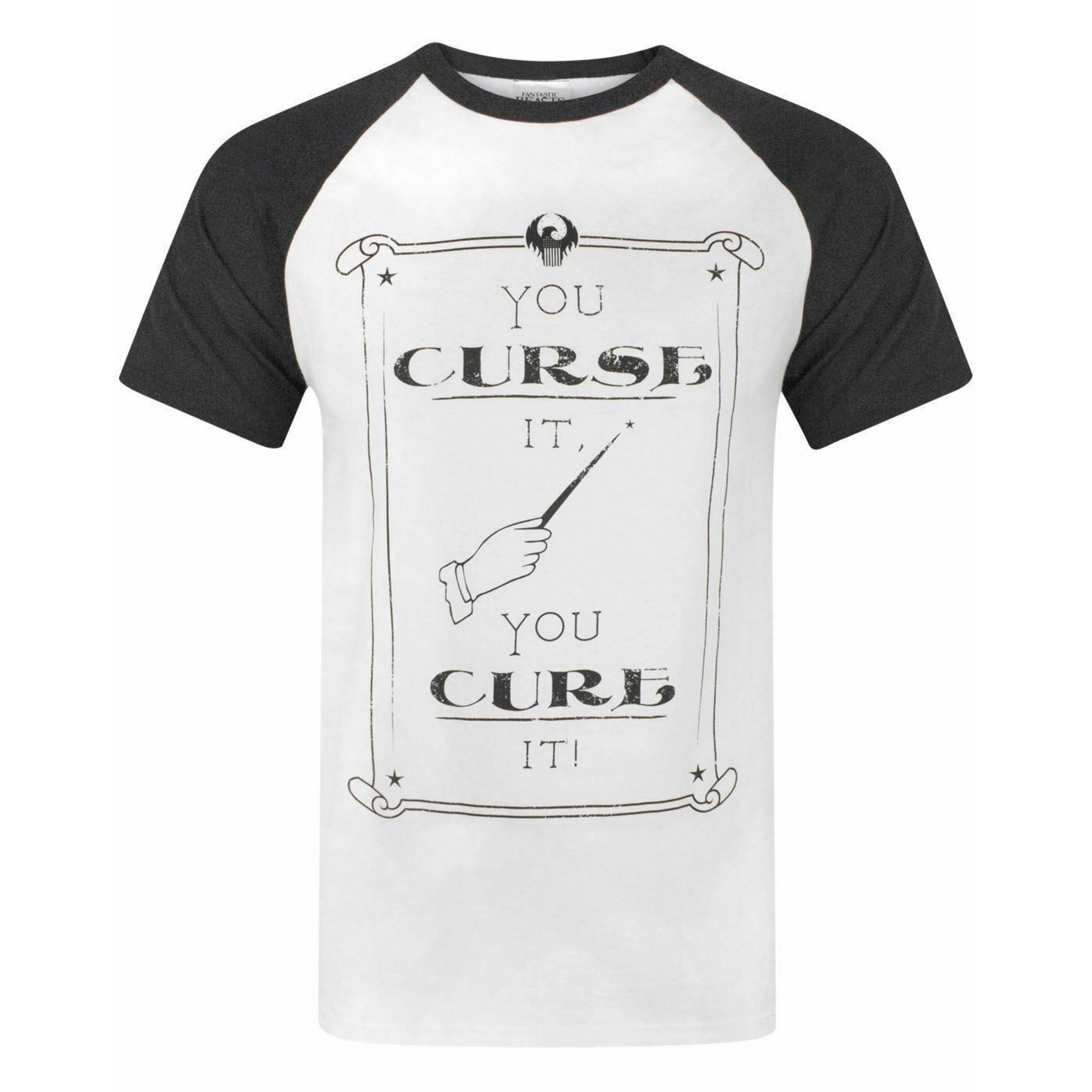Fantastic Beasts And Where To Find Them Mens White You Curse It, You Cure It Text Print Raglan Short Sleeved T-Shirt by Vanilla Underground , view 1 of 4