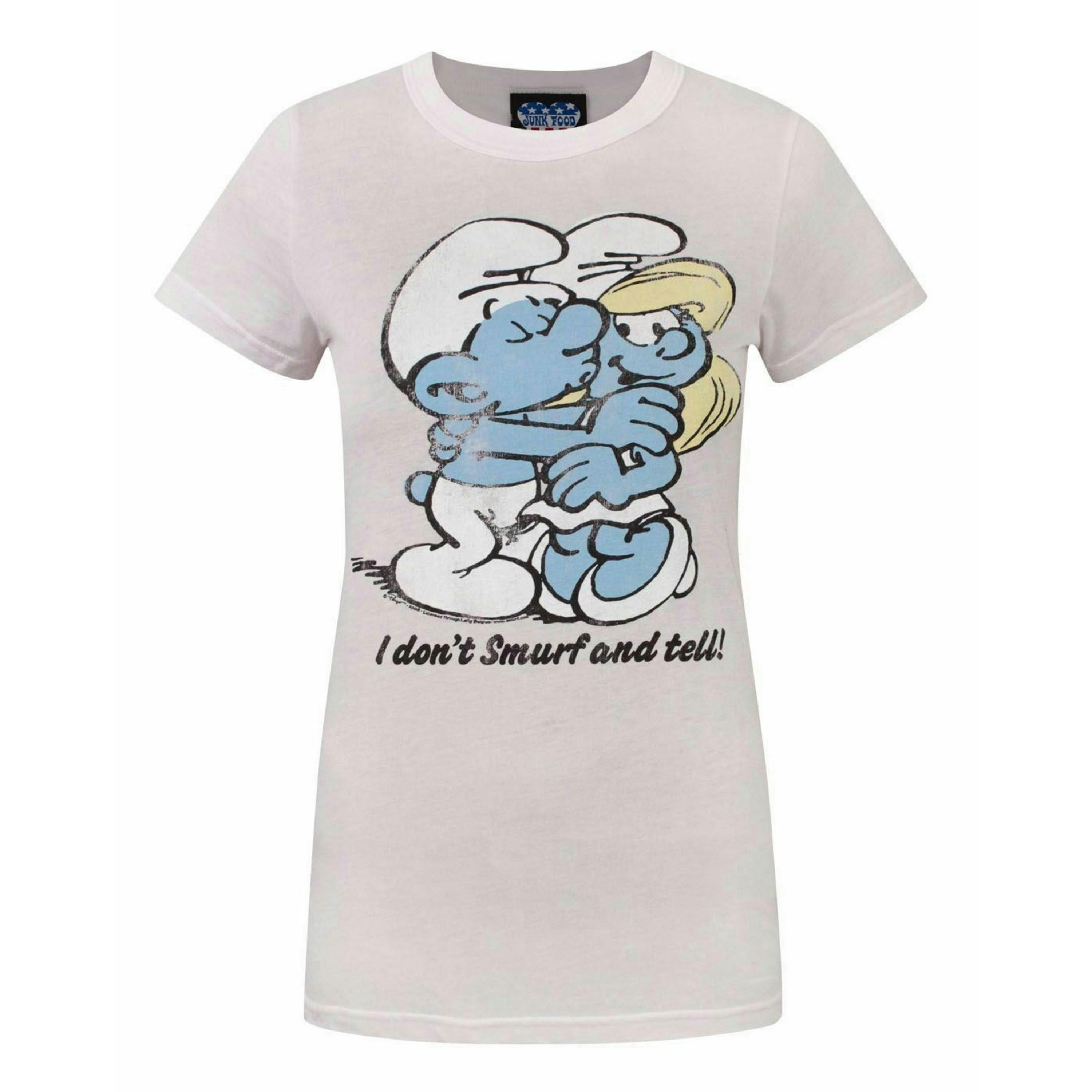 Junk Food Clothing Womens Pink Smurfs Short Sleeved T-Shirt by Vanilla Underground , view 1 of 4