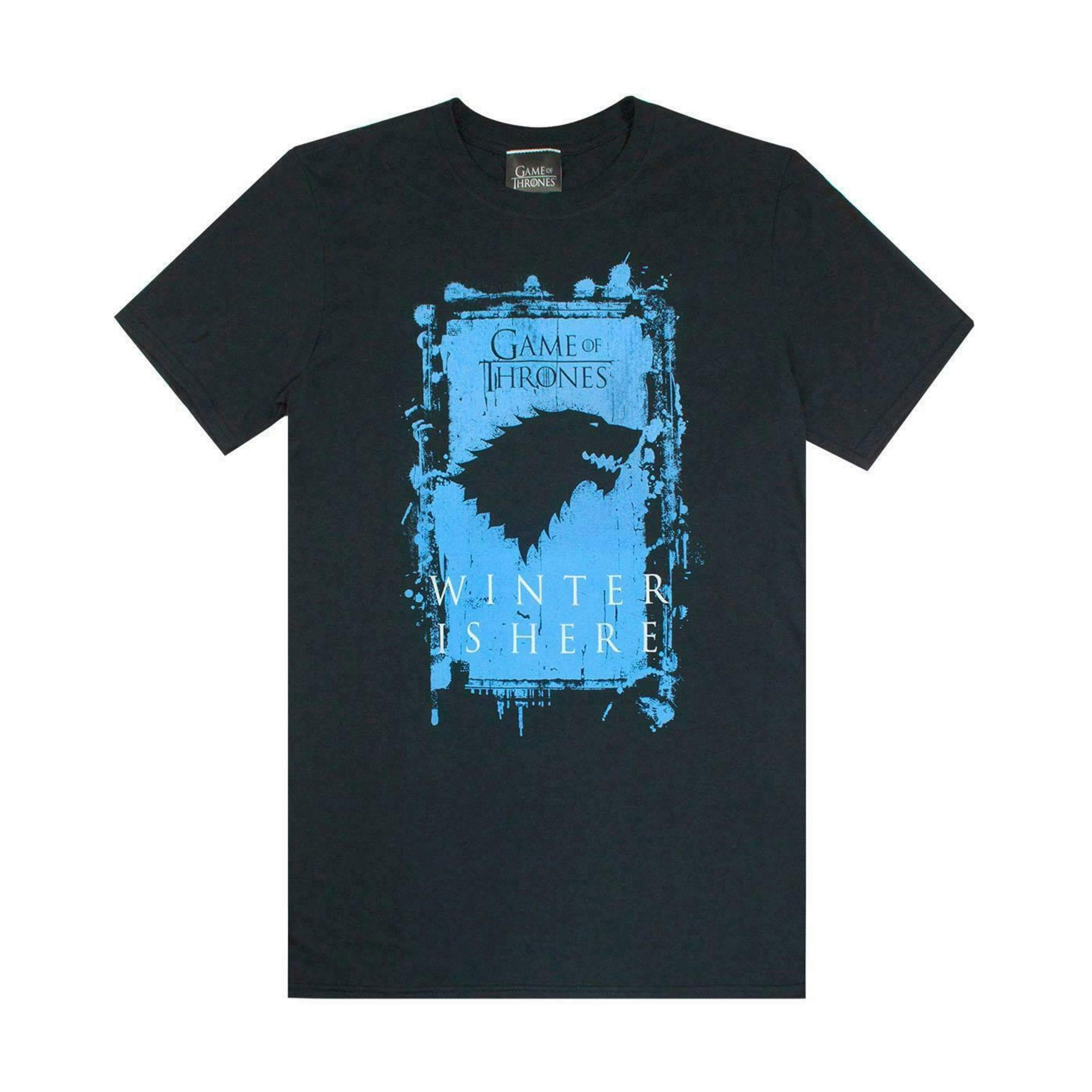 Game of Thrones Mens Black Stark House Direwolf Graphic With Slogan Short Sleeved T-Shirt by Vanilla Underground , view 1 of 4