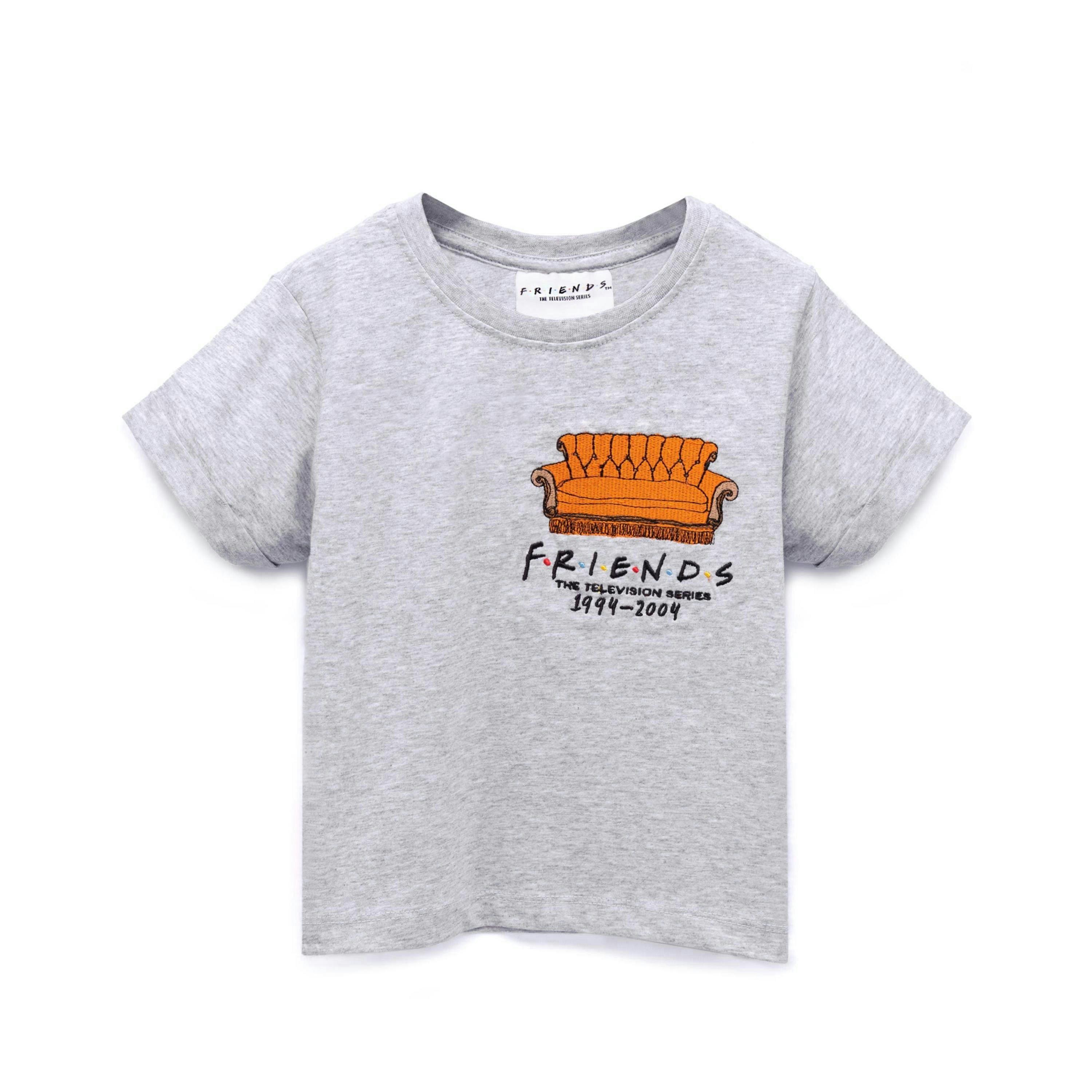 Friends Girls Grey Central Perk Couch Cropped Short Sleeved T-Shirt by Vanilla Underground , view 1 of 5