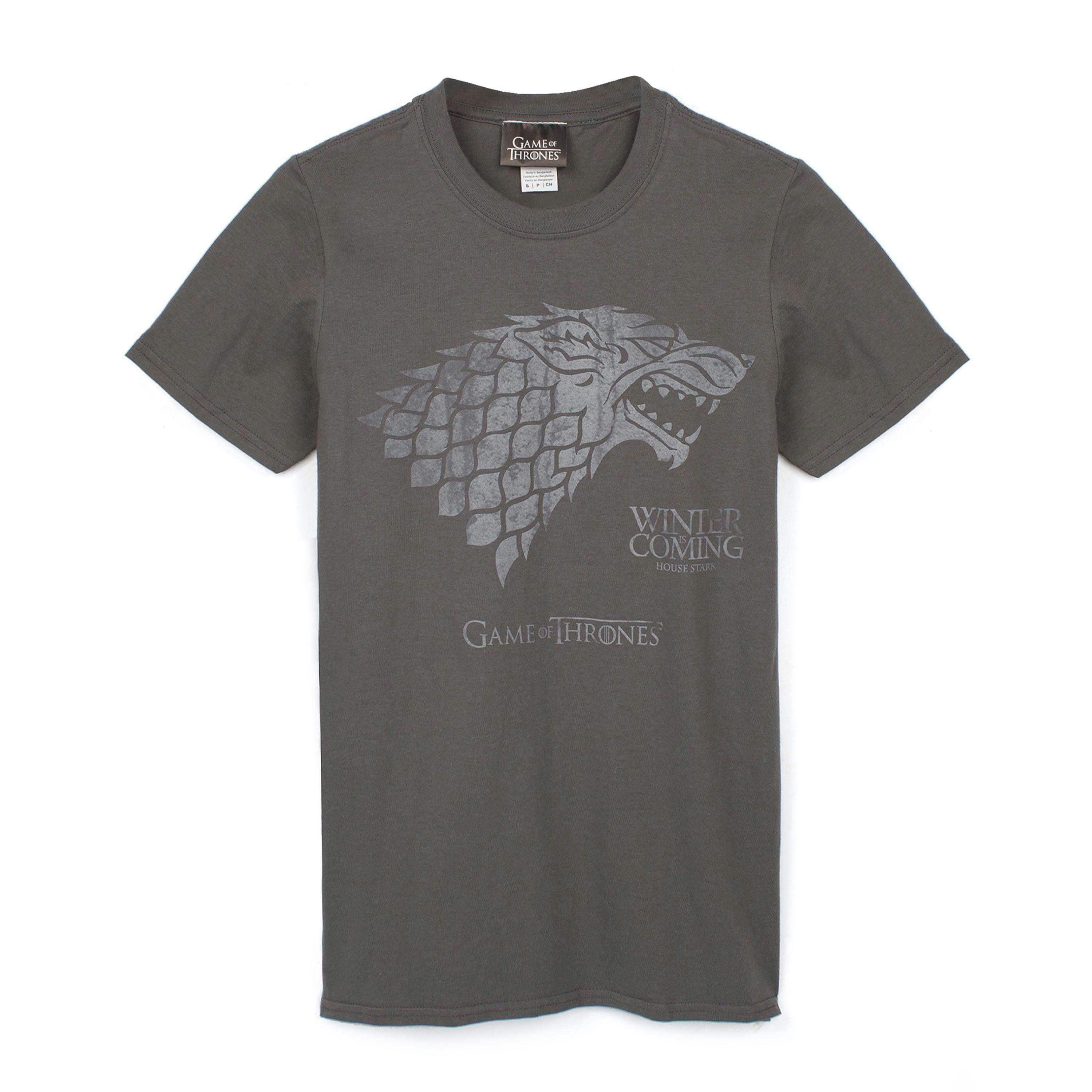 Game of Thrones Mens Grey Stark Direwolf Short Sleeved T-Shirt by Vanilla Underground , view 1 of 4