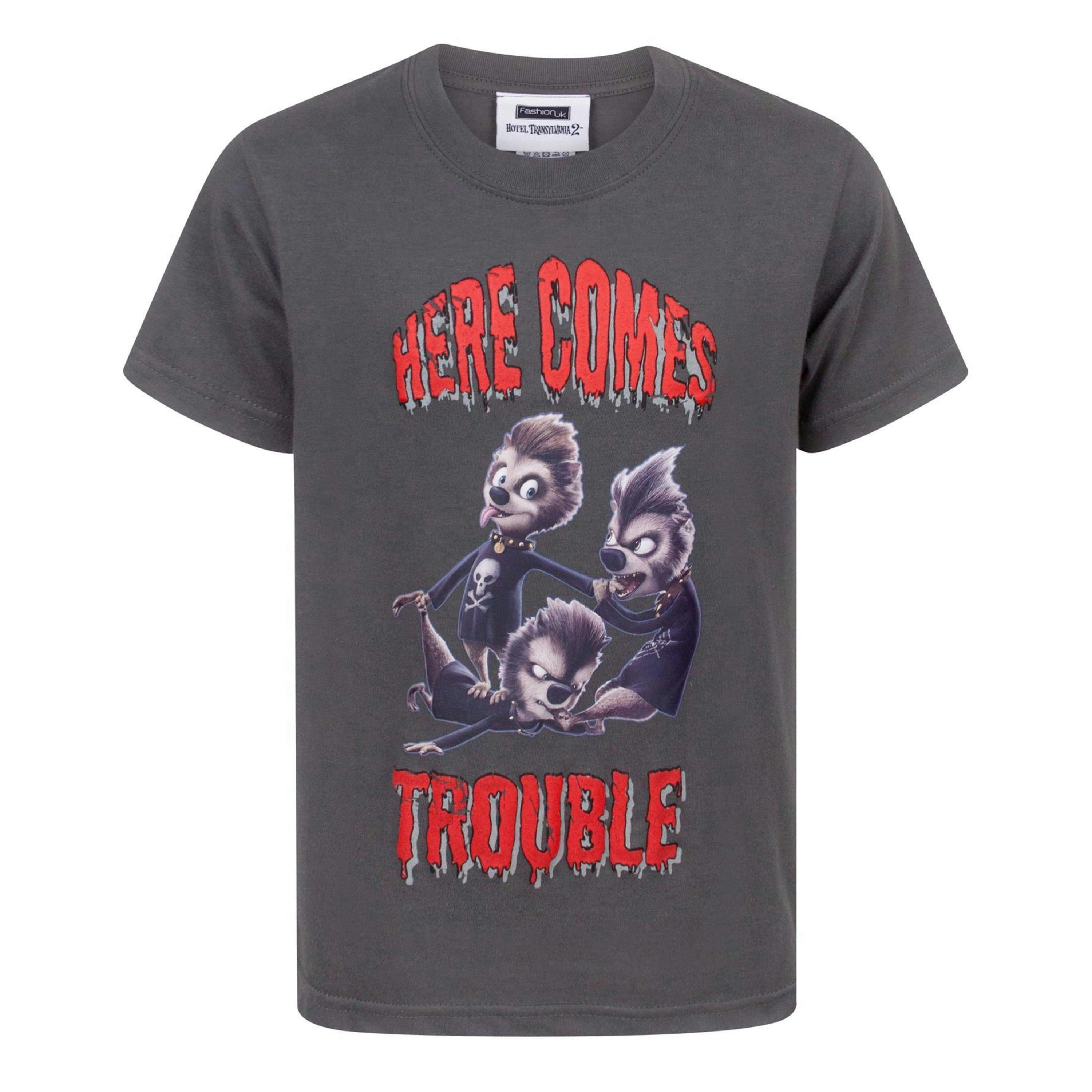 Hotel Transylvania Boys Grey Here Comes Trouble Short Sleeved T-Shirt by Vanilla Underground , view 1 of 4