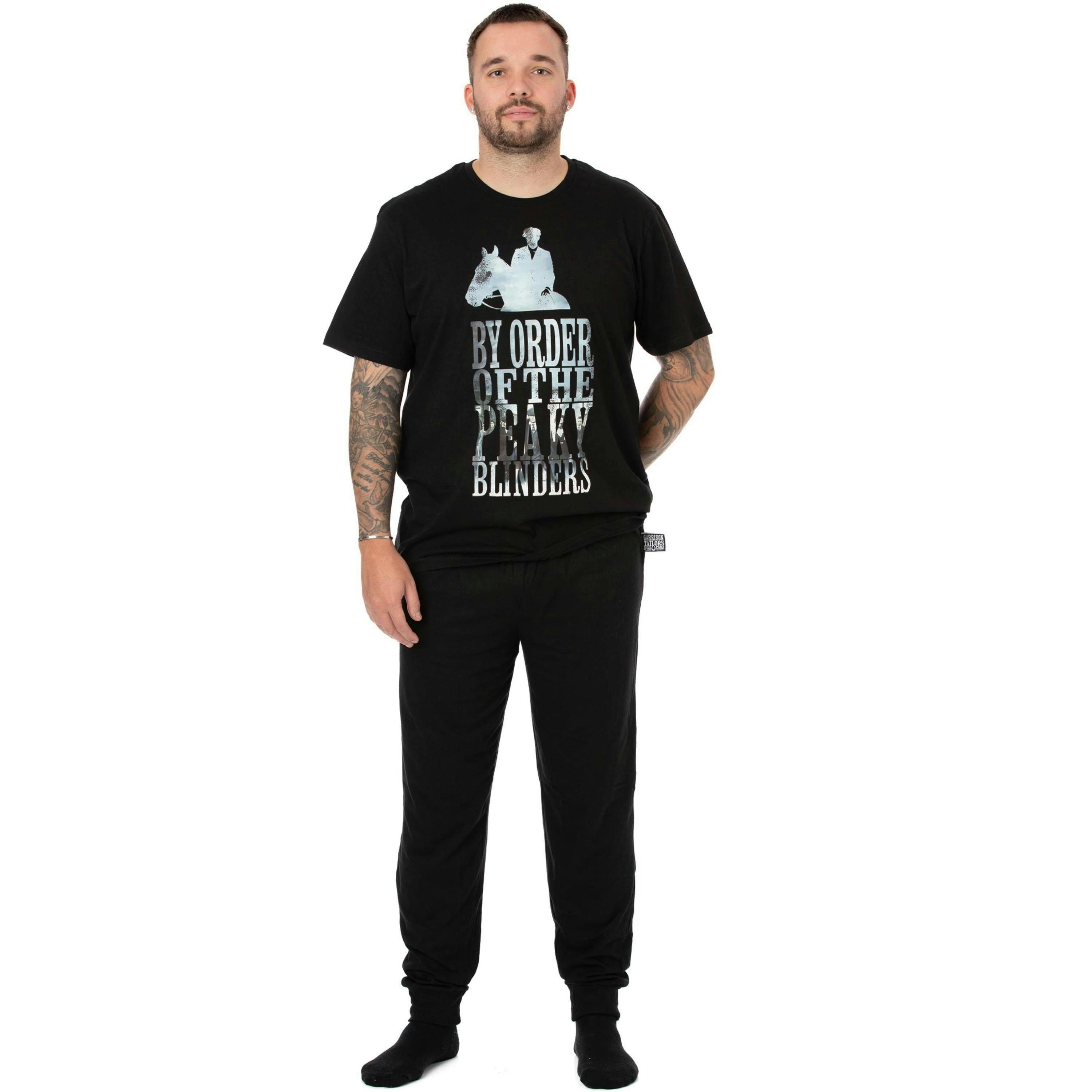 Peaky Blinders Mens Black By Order Of The Peaky Blinders Text Short Sleeve Long Leg Pyjama Set [dis] by Vanilla Underground , view 1 of 6