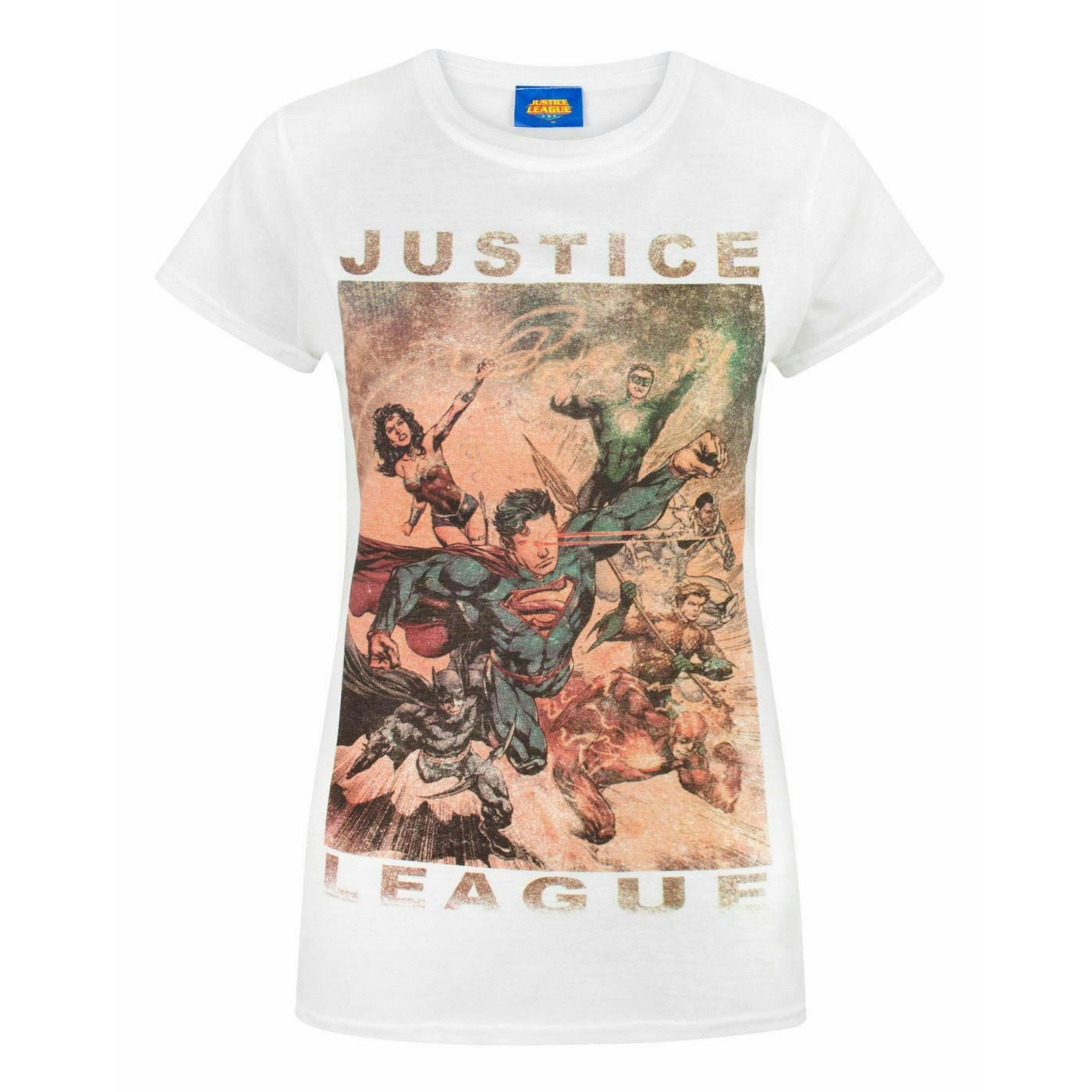 DC Comics Womens White Justice League Short Sleeved T-Shirt by Vanilla Underground , view 1 of 4