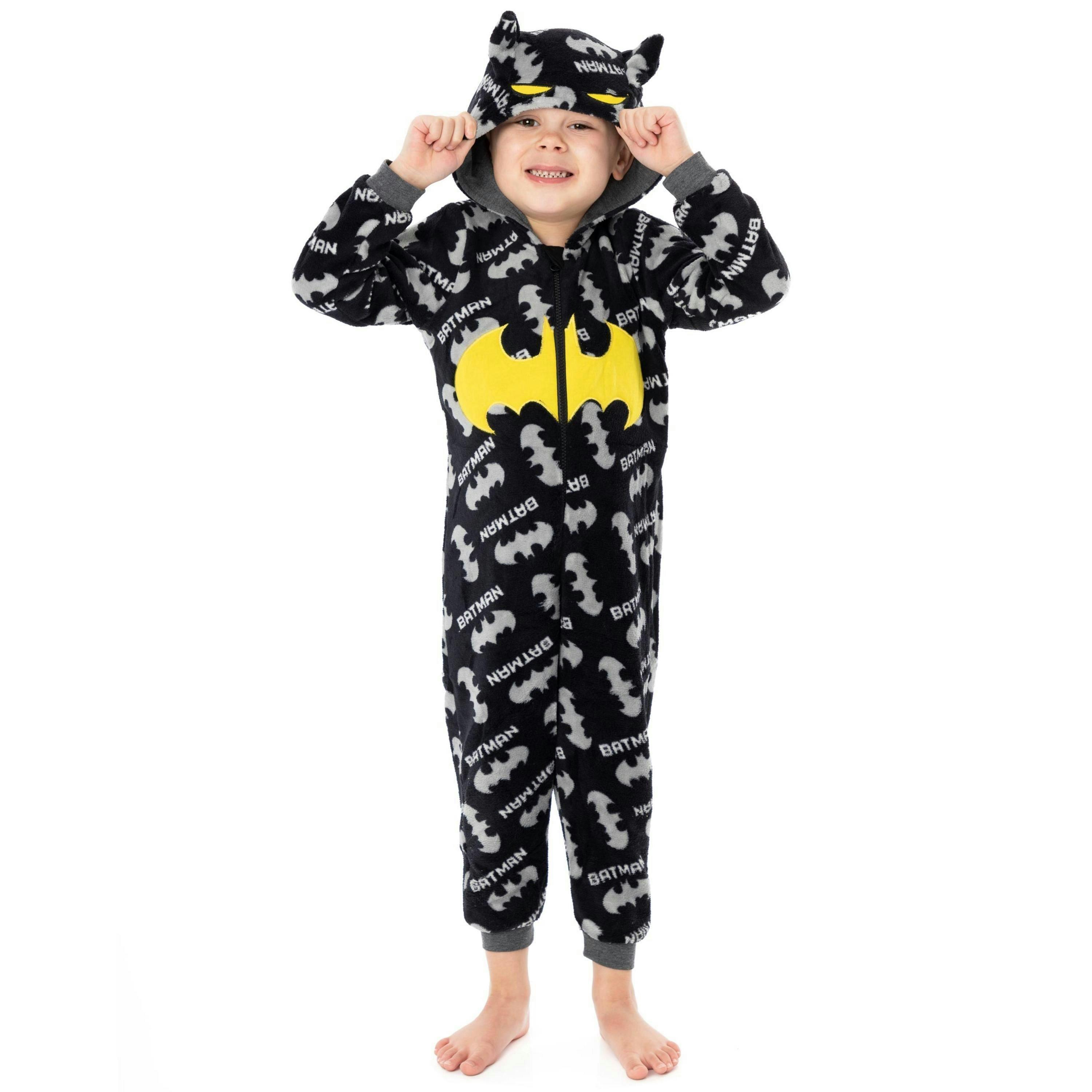 DC Comics Boys Grey Batman Applique Logo & Logo All-Over Print Onesie by Vanilla Underground , view 1 of 6